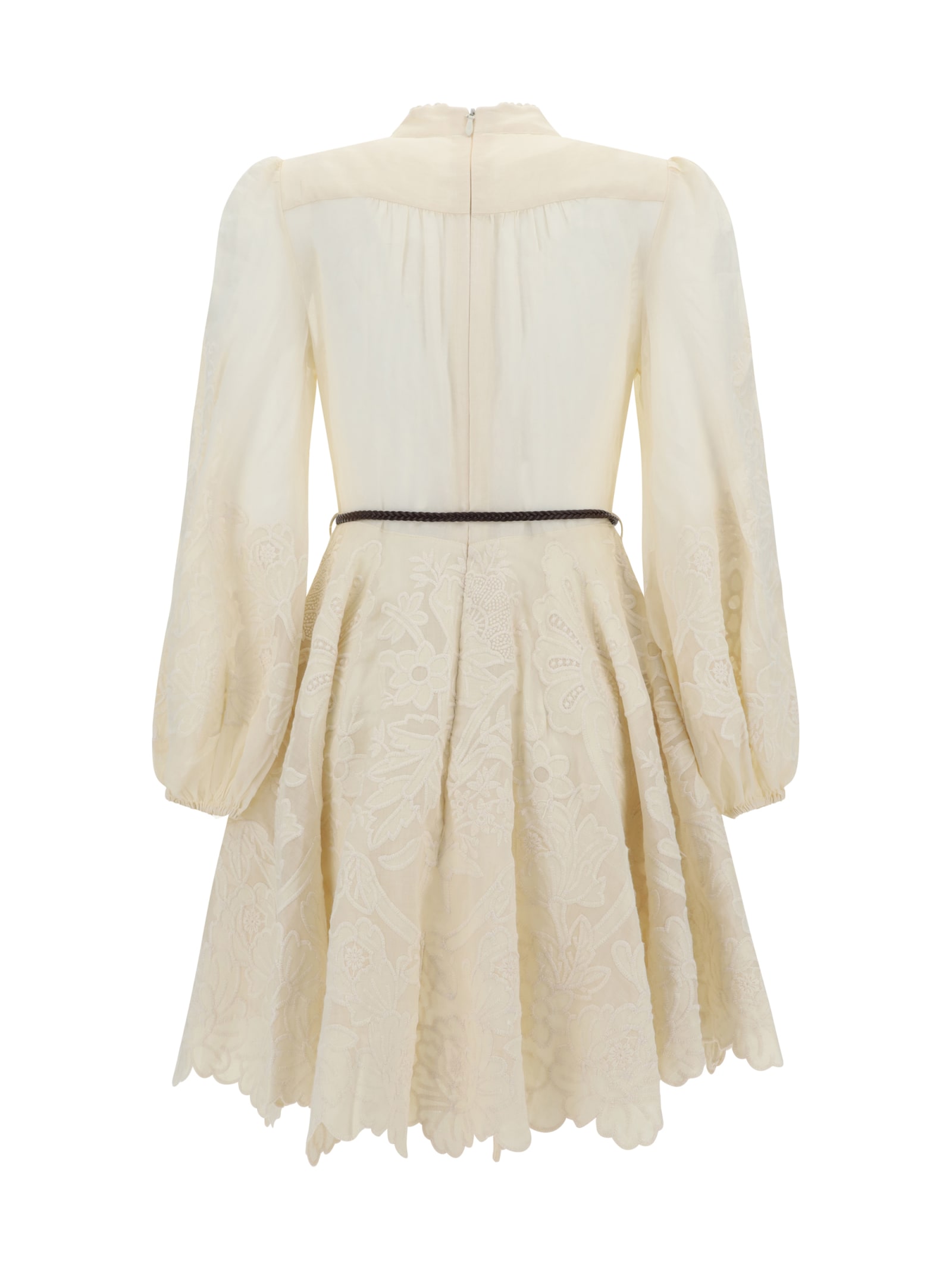 Shop Zimmermann Ottie Mini Dress In Beige