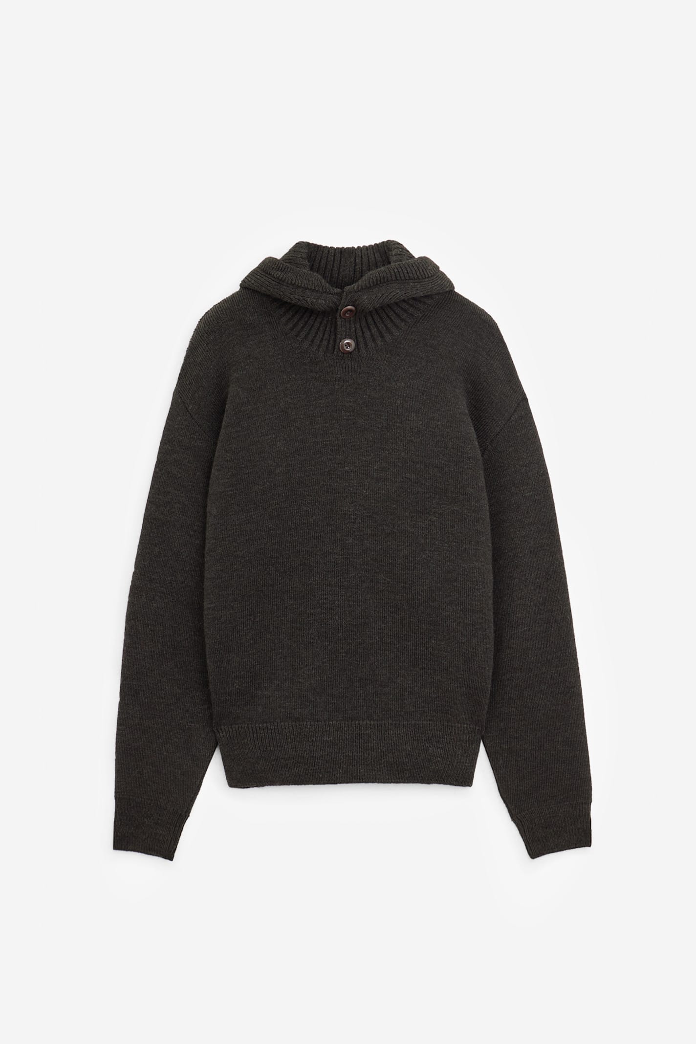 Lemaire Hooded Knit Sweater Featuring Button Detail In Brown