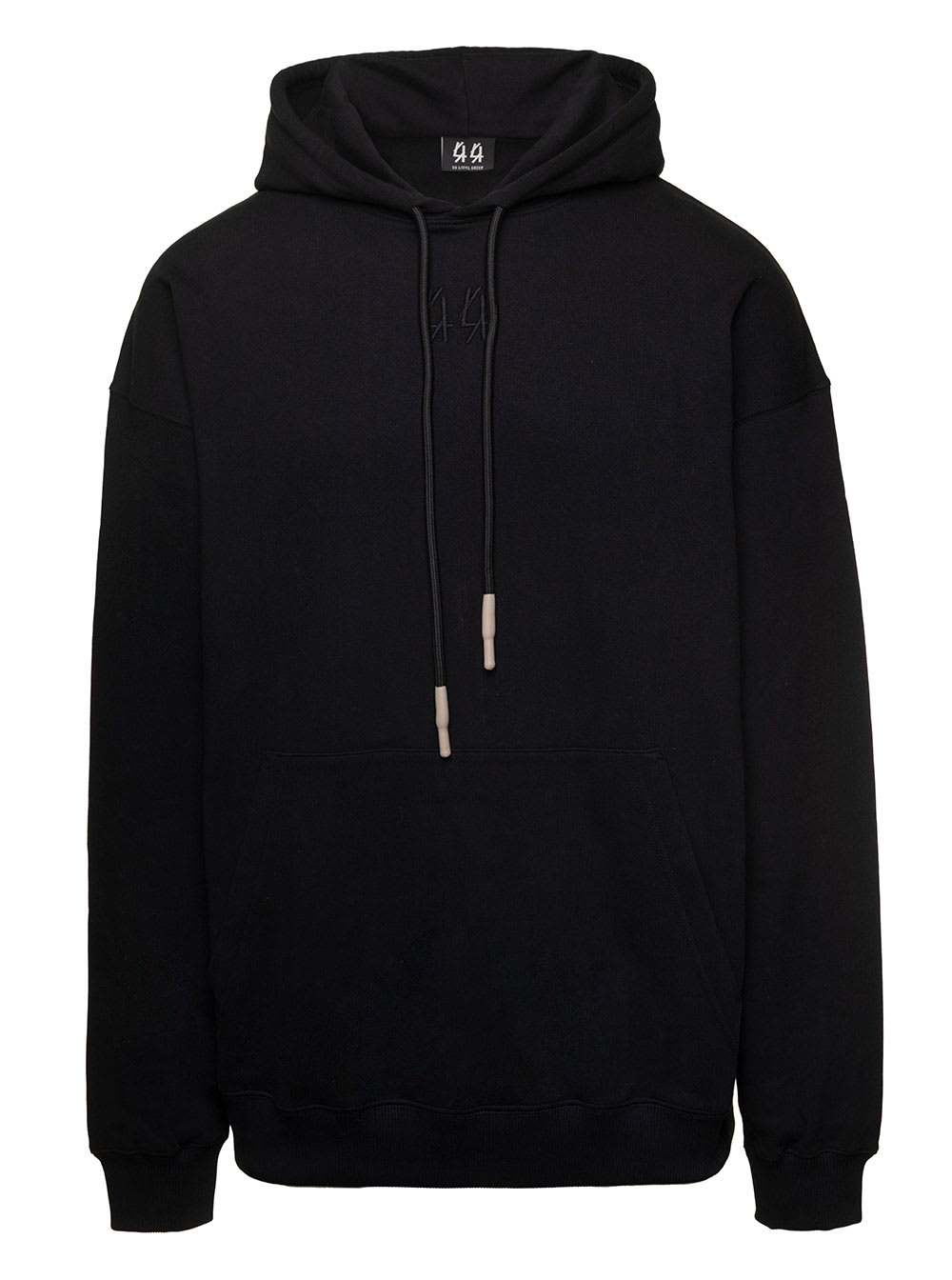 44 LABEL GROUP BLACK HOODIE WITH TONAL LOGO EMBROIDERY IN COTTON MAN