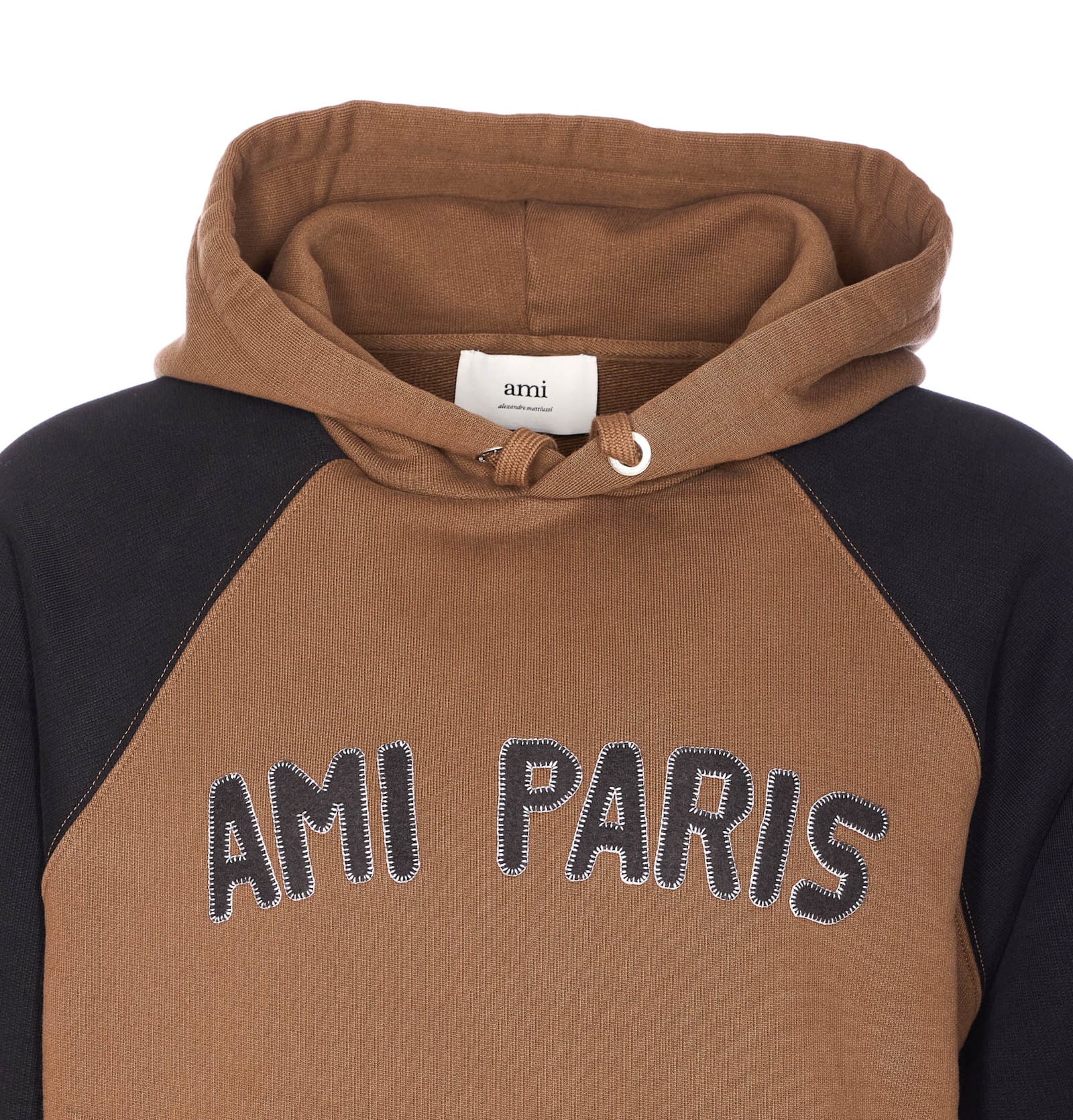 Ami Alexandre Mattiussi Ami Paris Men Cotton Colorblock Hoodie In Brown