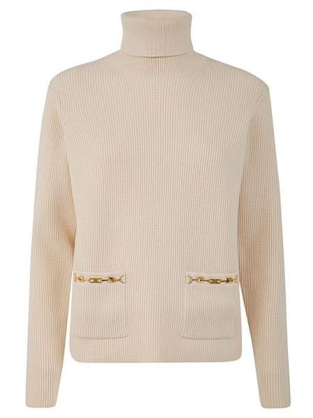 Elisabetta Franchi Ribbed Sweater With High Collar And Horsebit Detail