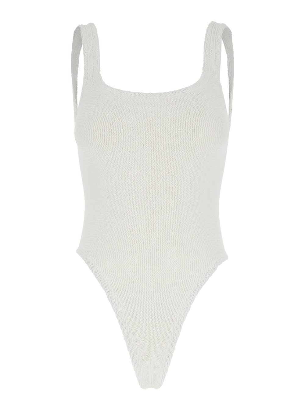 White One-piece Swimsuit With Squared Neckline In Tech Fabric Stretch Woman