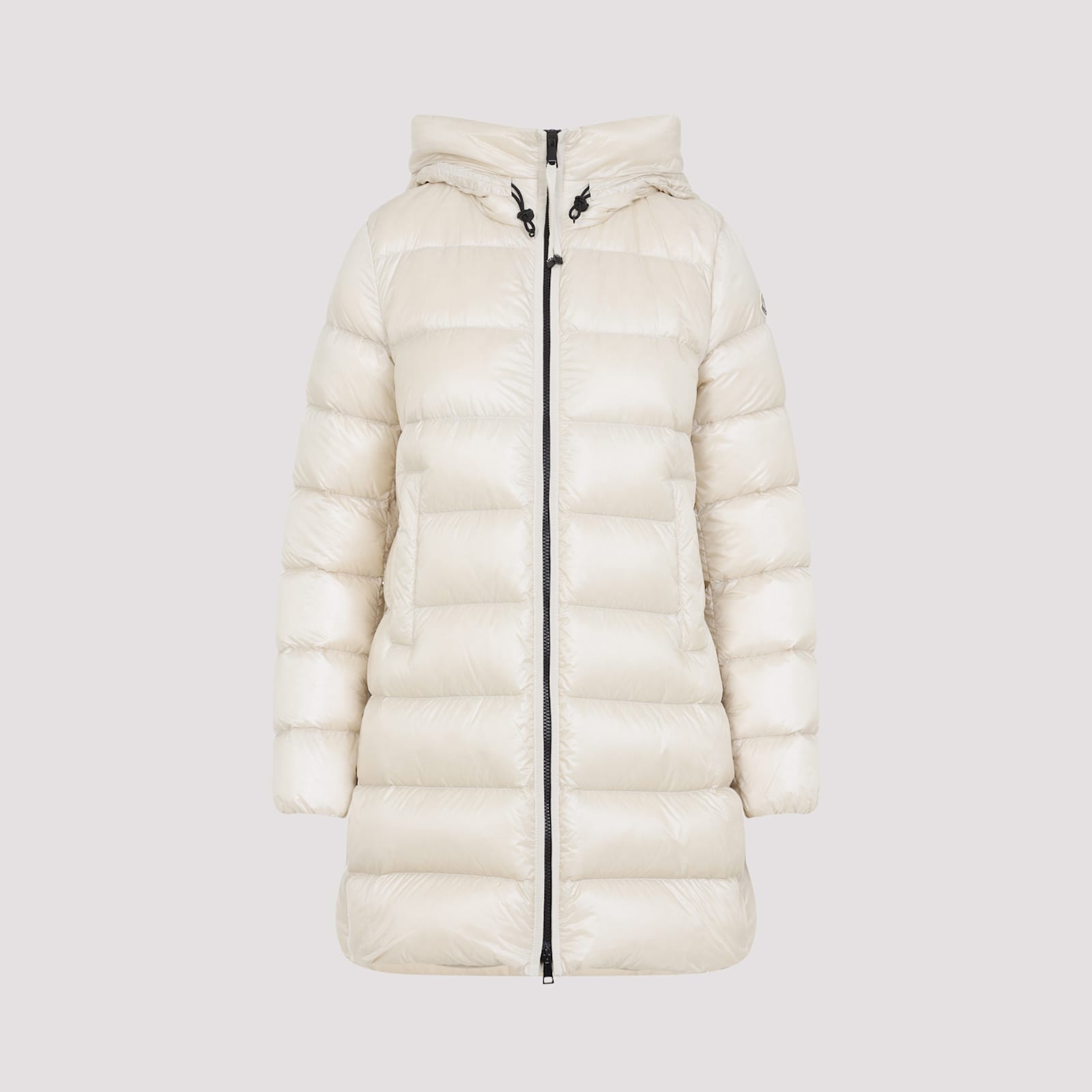Moncler Long Quilted Parka With Hood And Pockets In Neutral
