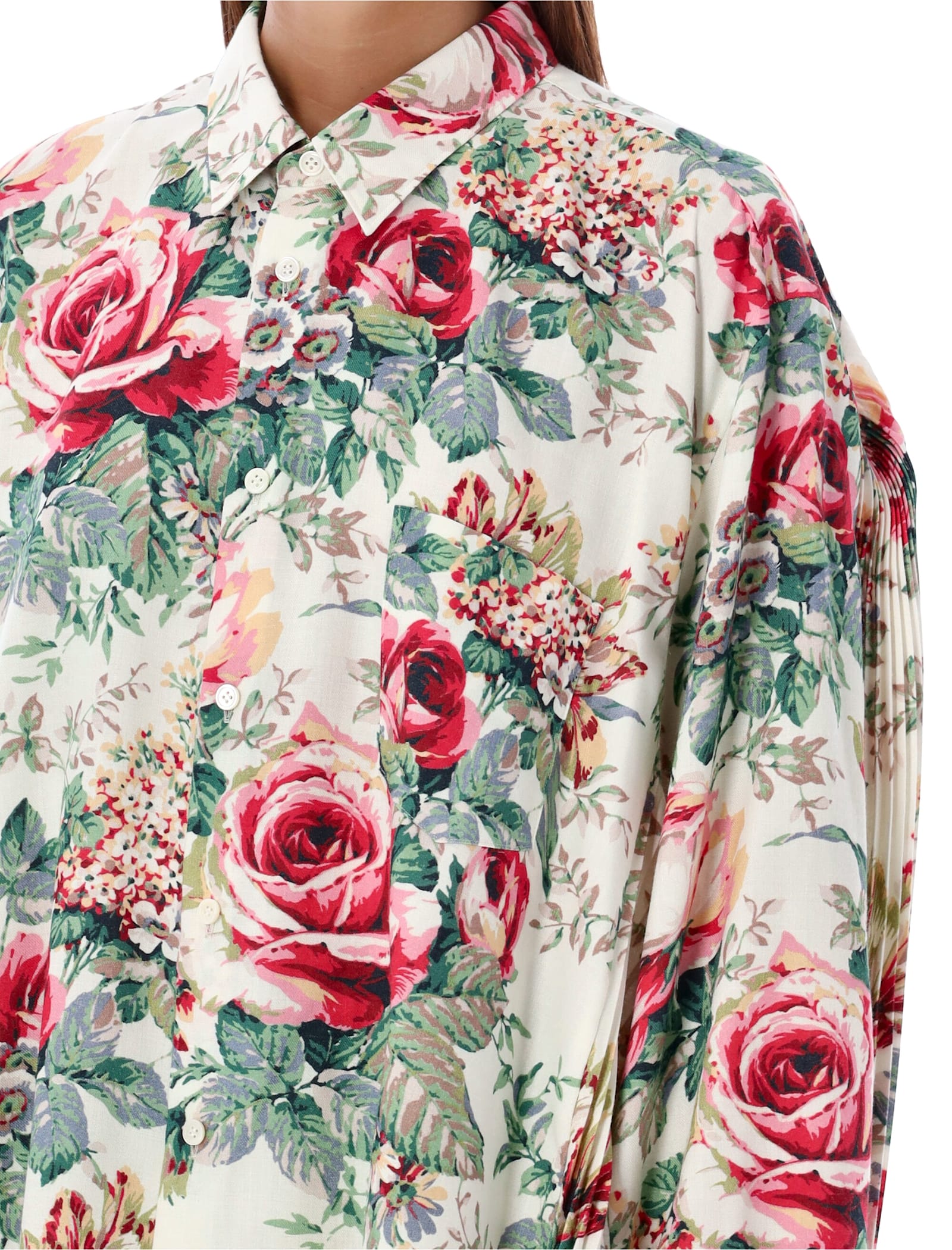 Shop Junya Watanabe Floral Print Oversized Button-up Shirt In Off Whte/pink