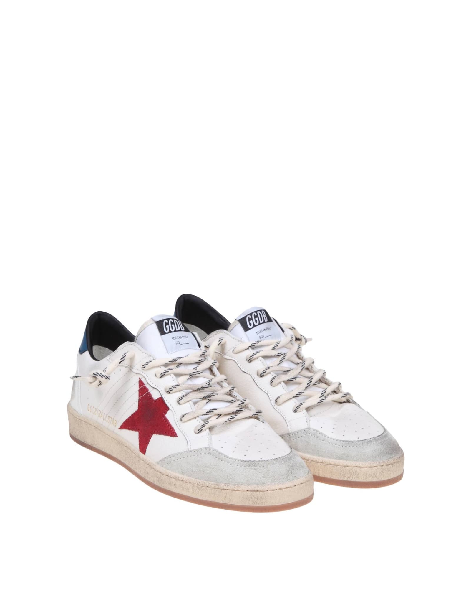 Shop Golden Goose Ballstar Sneakers In White Leather And Suede In White/red