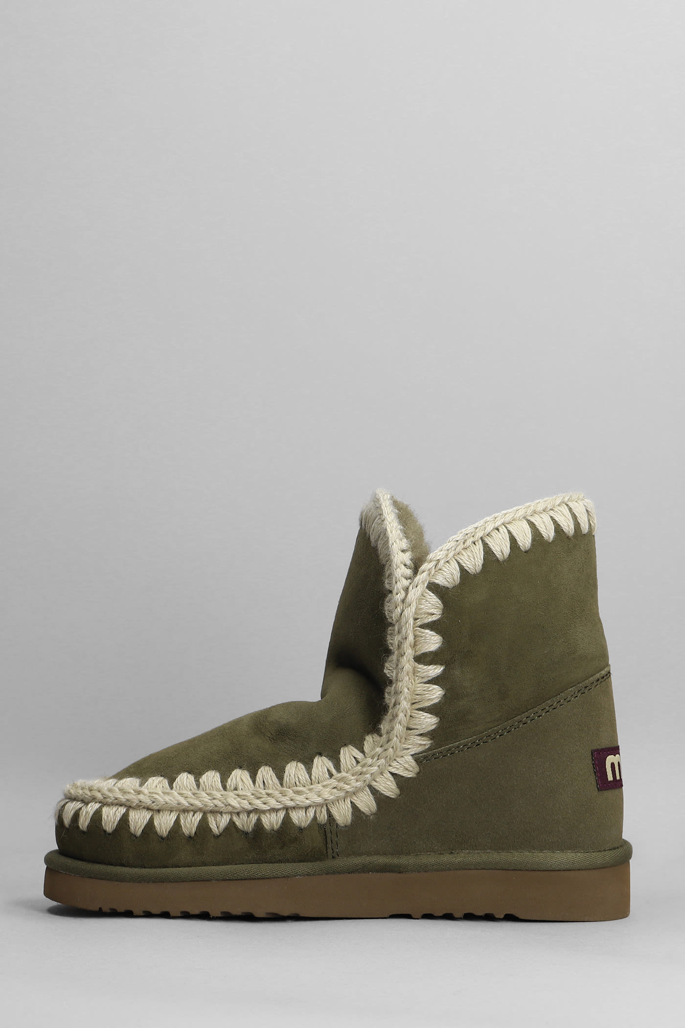 Shop Mou Eskimo 18 Low Heels Ankle Boots In Green Suede