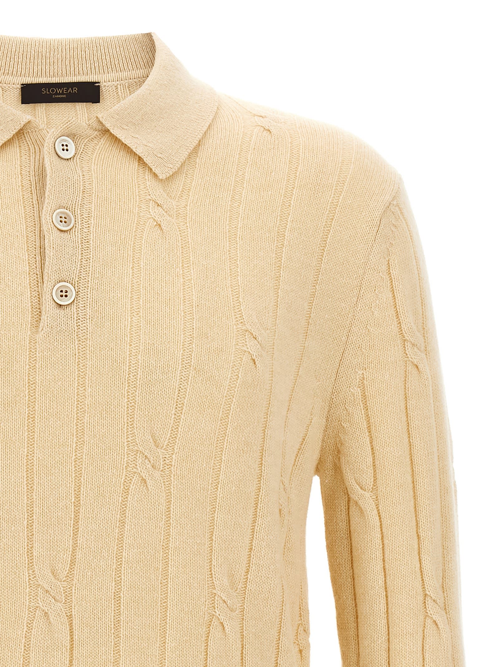 Zanone Wool Braided Pattern Polo Shirt In Neutral