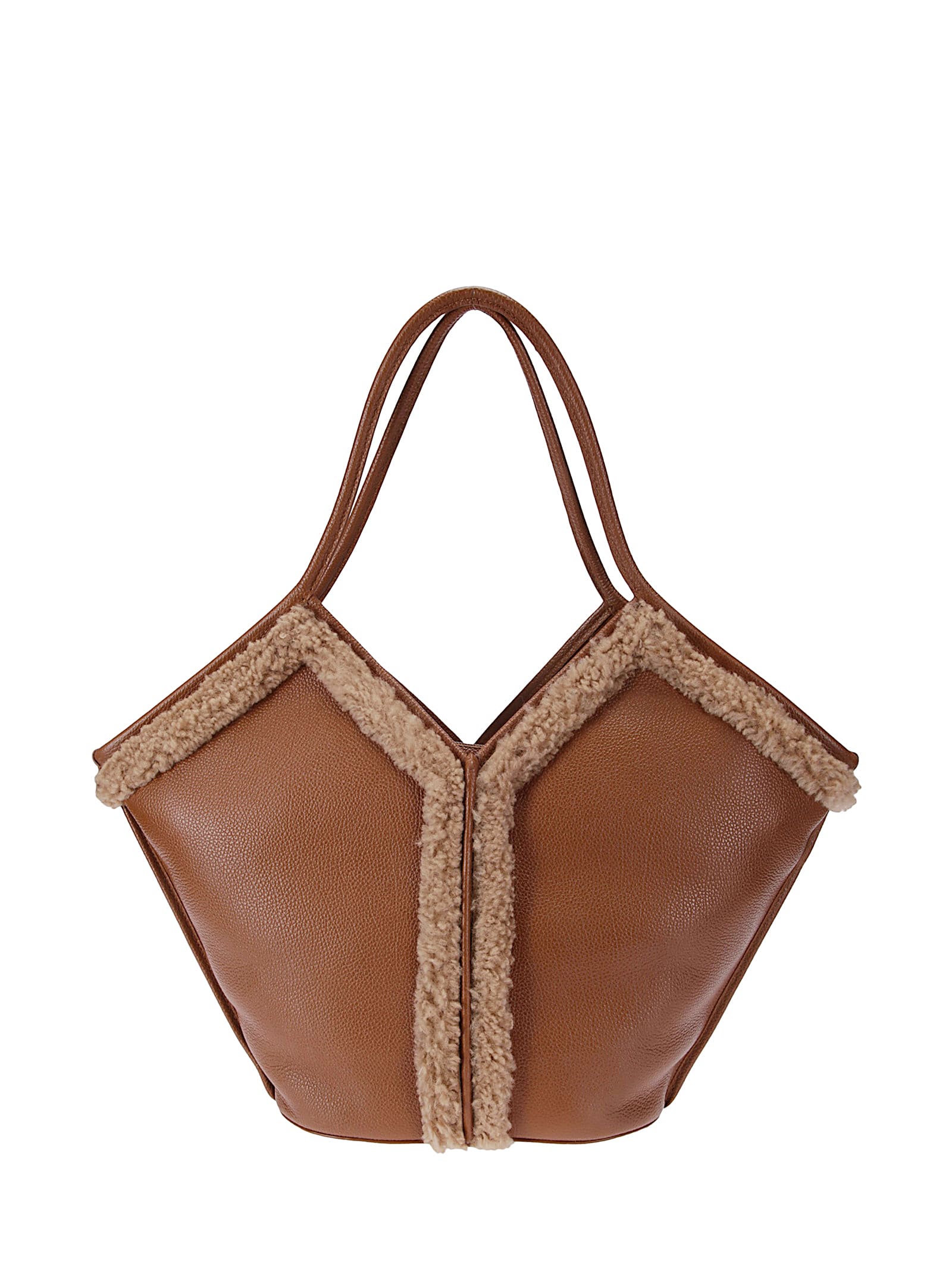 Hereu Shearling-trimmed Leather Tote Bag In Brown