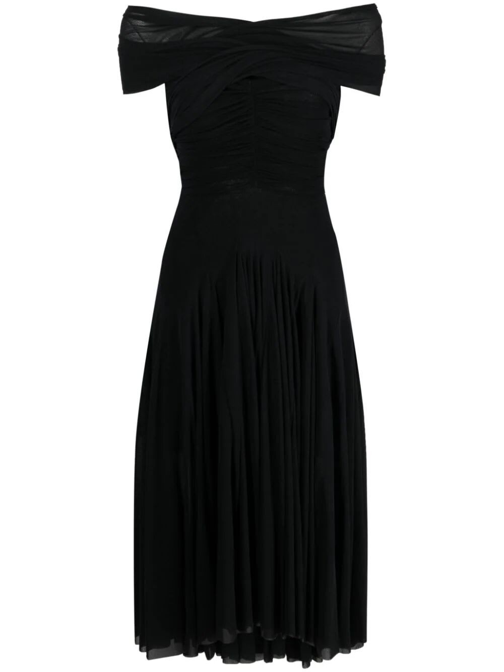 Philosophy Di Lorenzo Serafini Short Sleeves Long Dress With Tulle And Naked Shoulder In Black