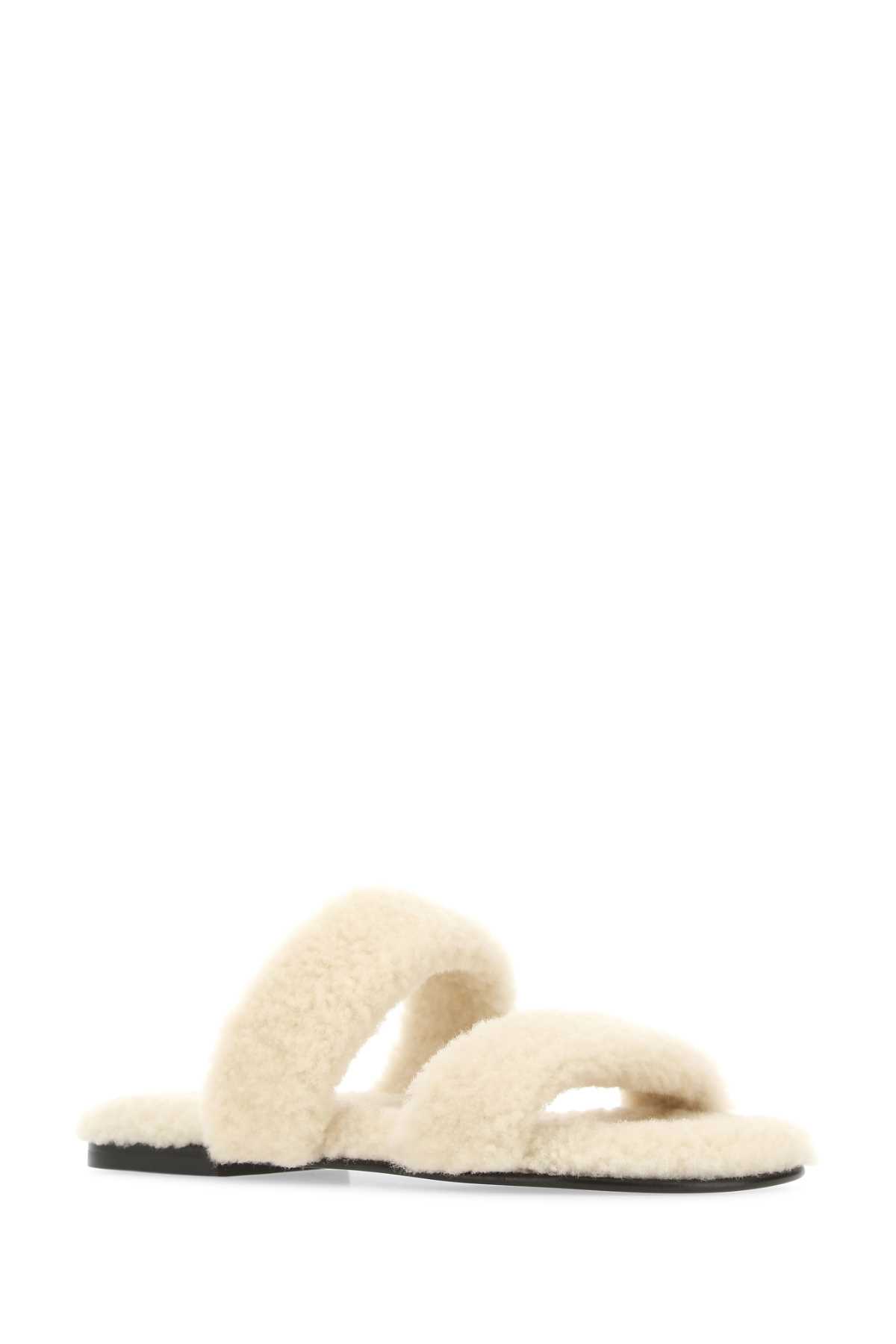 Shop Saint Laurent Ivory Shearling Bleach Slippers In 2634
