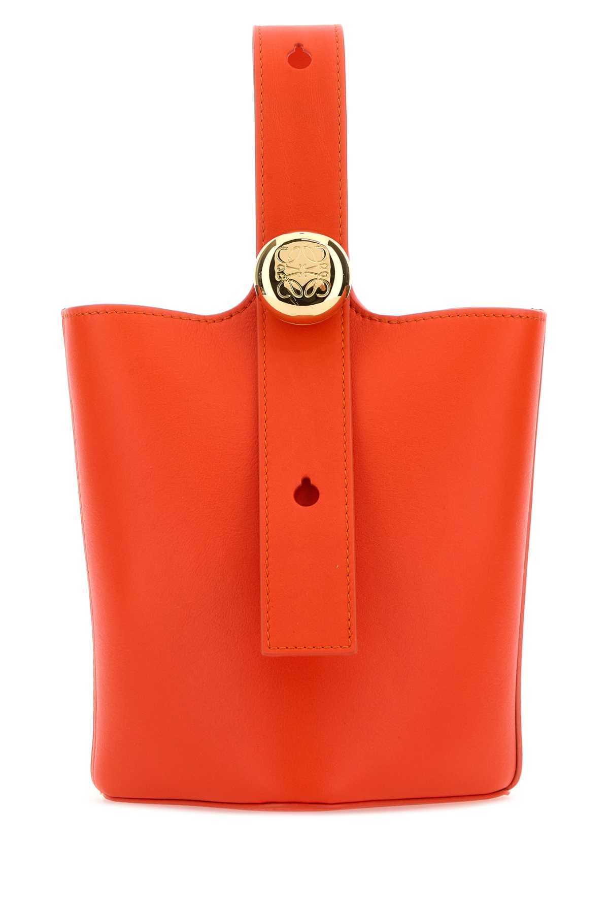 Dark Orange Leather Mini Pebble Bucket Bag