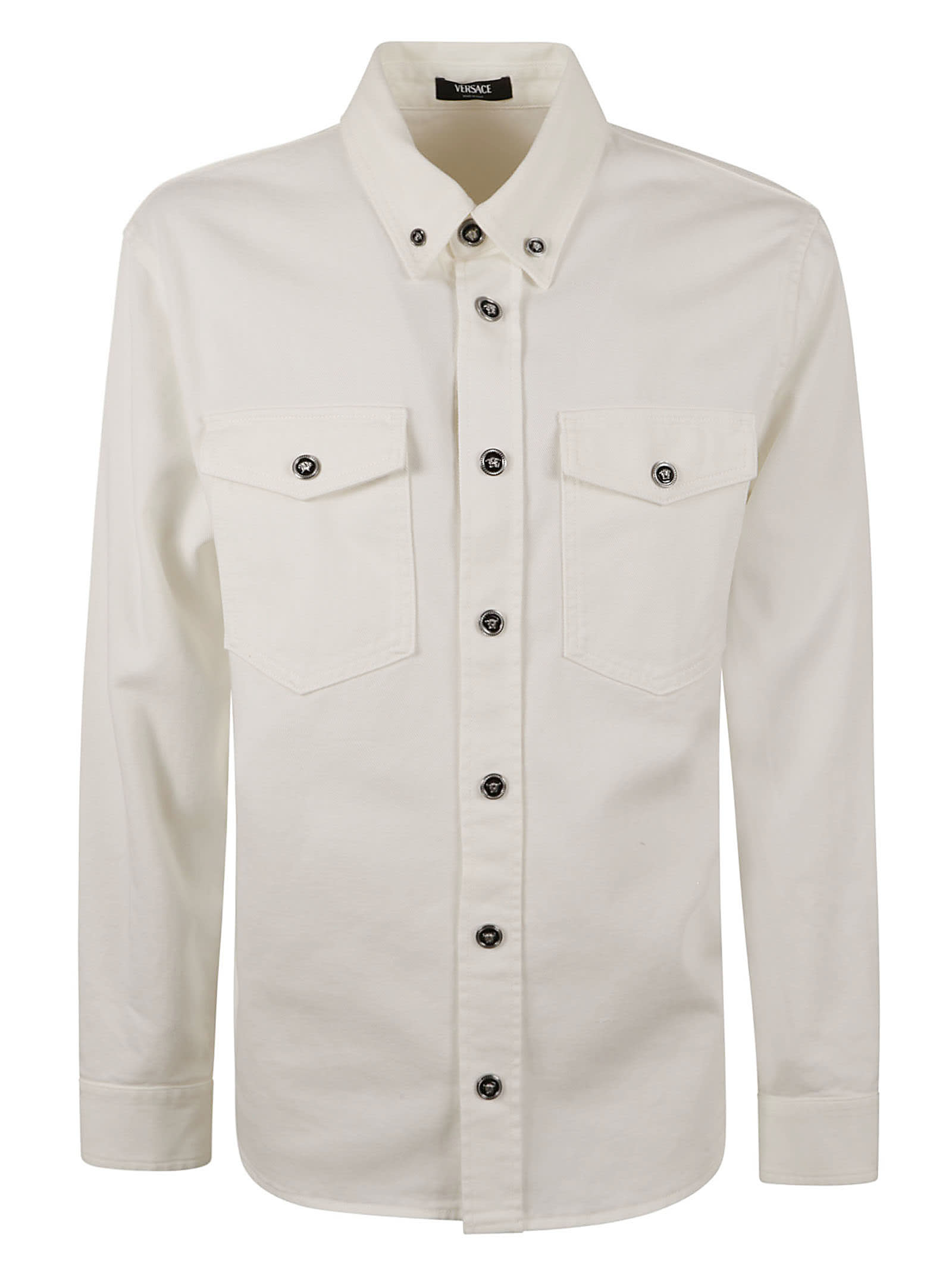 Shop Versace Non Stretch Denim Shirt In White