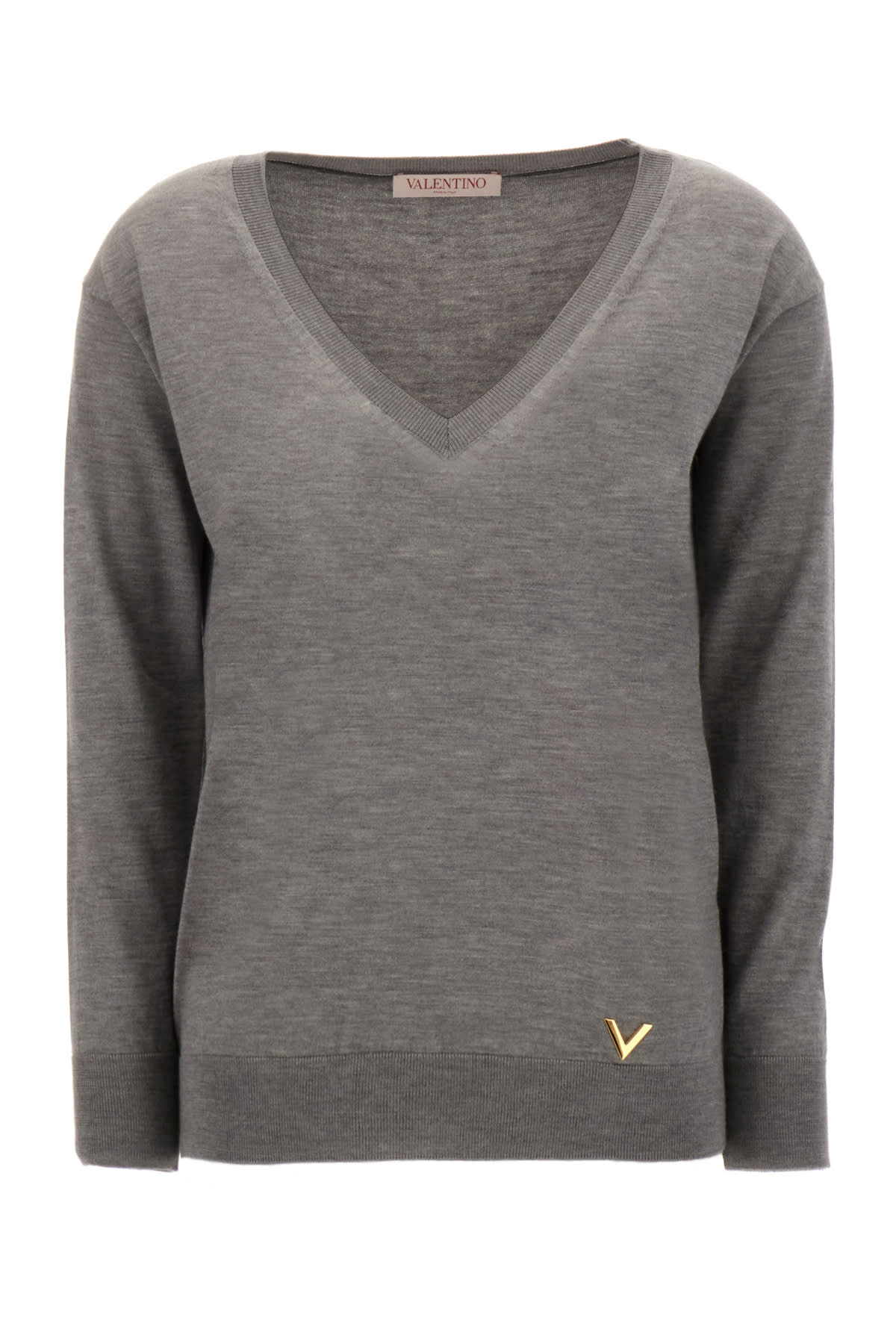 Shop Valentino Melange Grey Cashmere Blend Sweater In 080