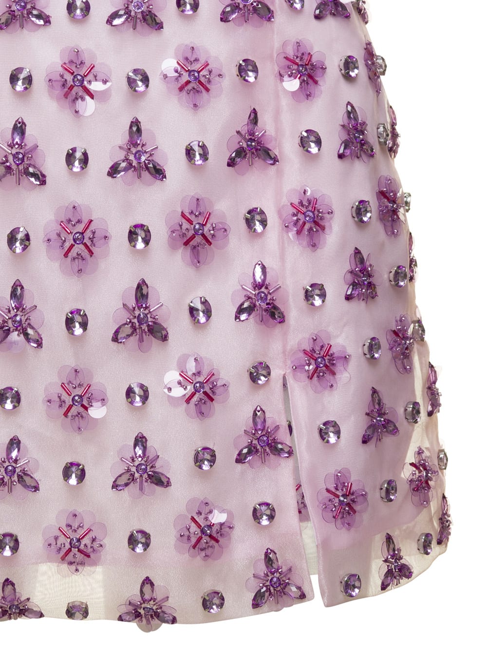 Shop Des Phemmes Pink Geometric Mini Skirt With Crystal Embellishment In Organza Woman In Violet