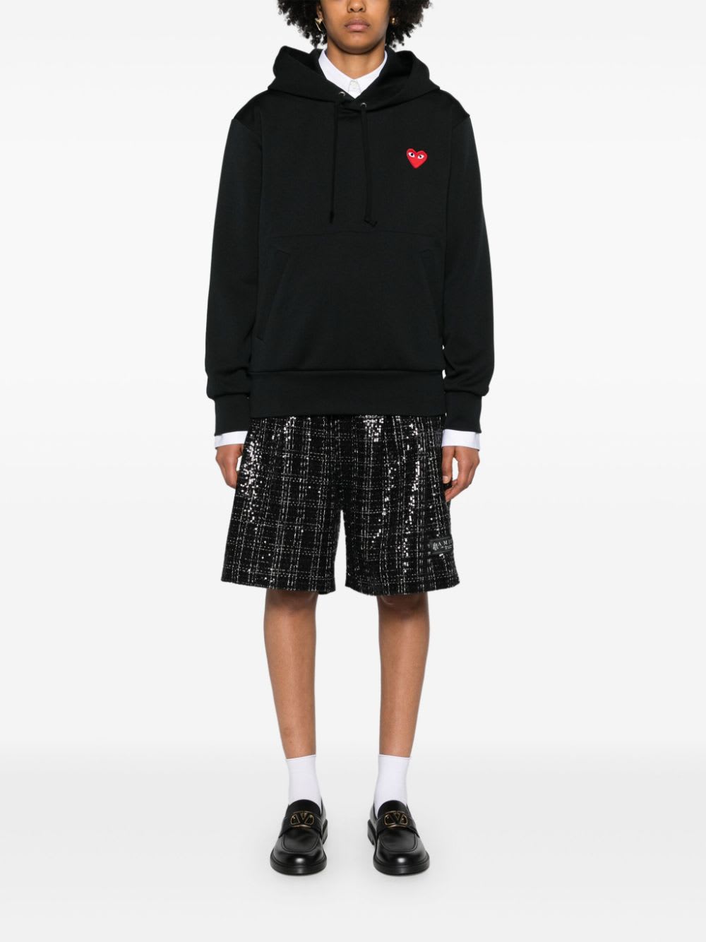 Comme Des Garçons Logo Cotton Hoodie With Drawstring Hood In Black