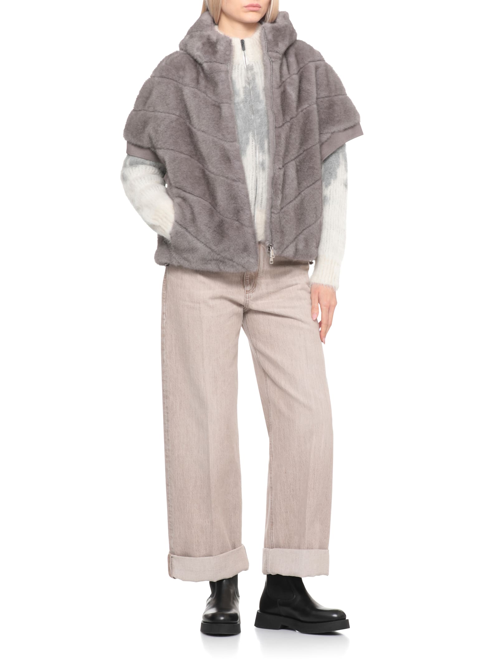 Betta Corradi Synthetic Fur Jacket In Gray
