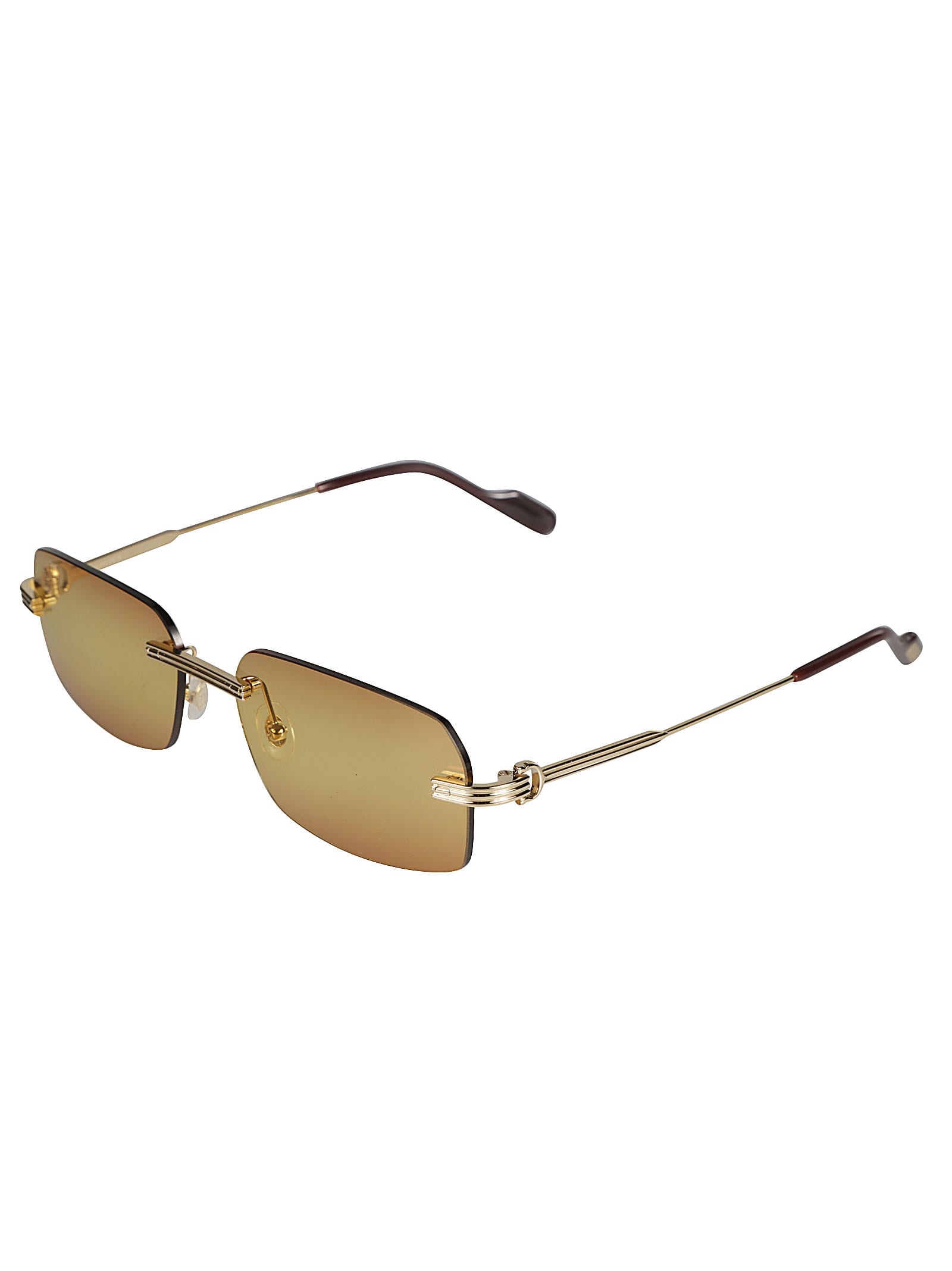 Shop Cartier Straight Bridge Rimless Sunglasses In Gold/orange