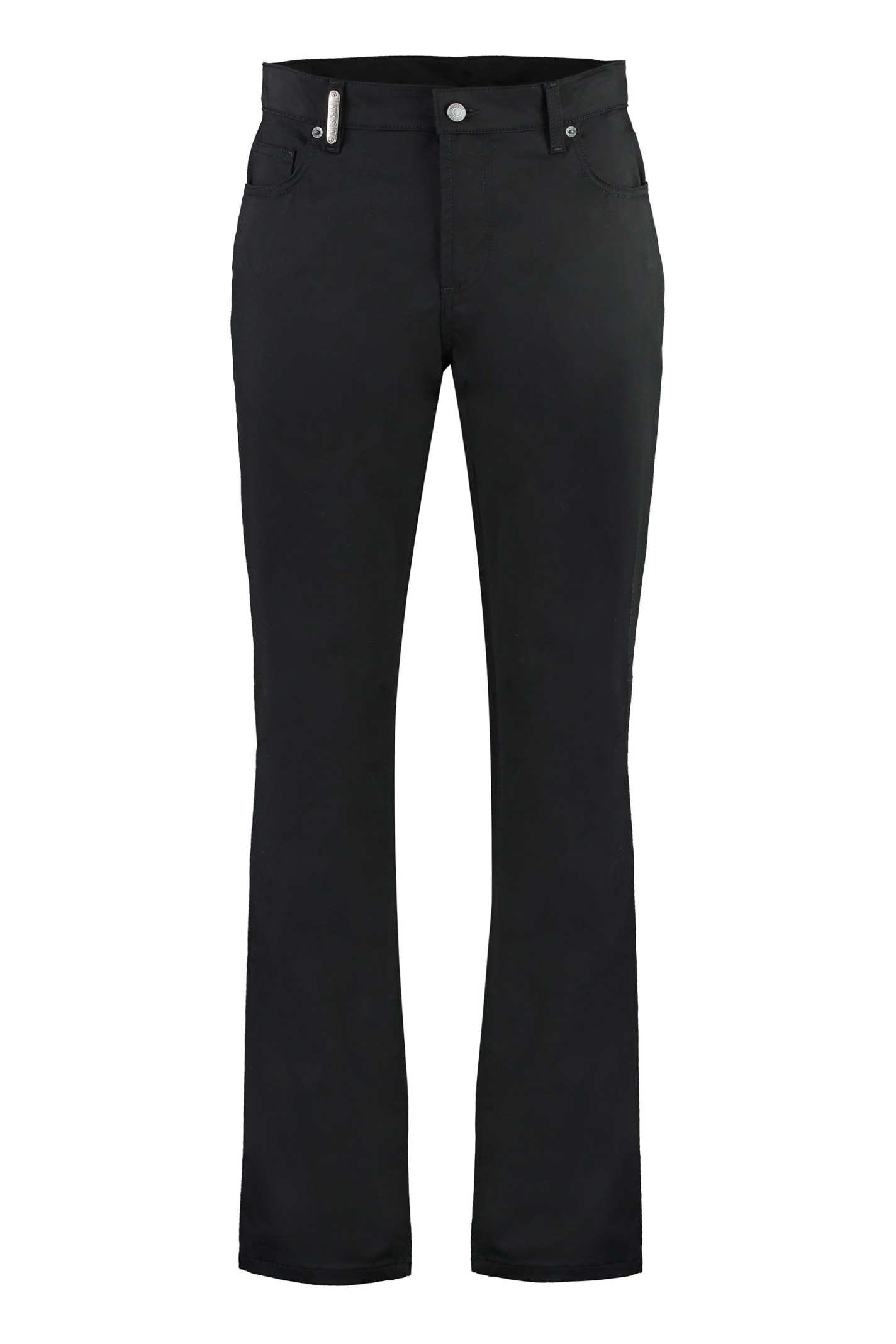 Shop Moschino Stretch Cotton Trousers In Black