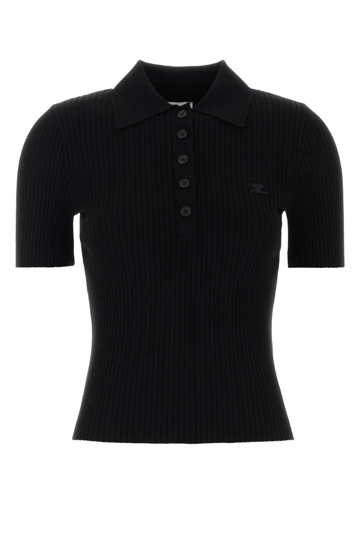 Courrèges Signature Rib Polo Sweater In Black