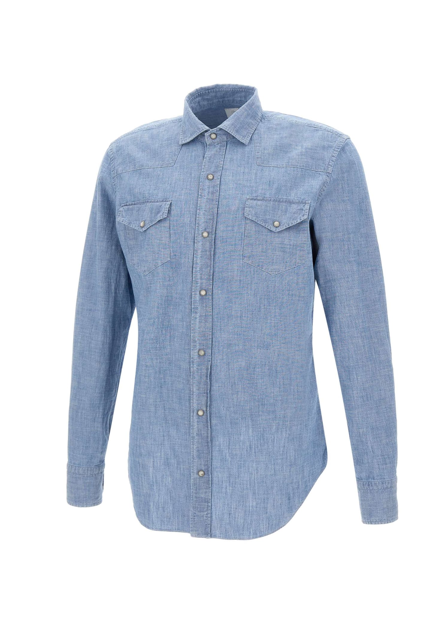 Shop Eleventy Superfine Cotton Denim Shirt In Light Blue