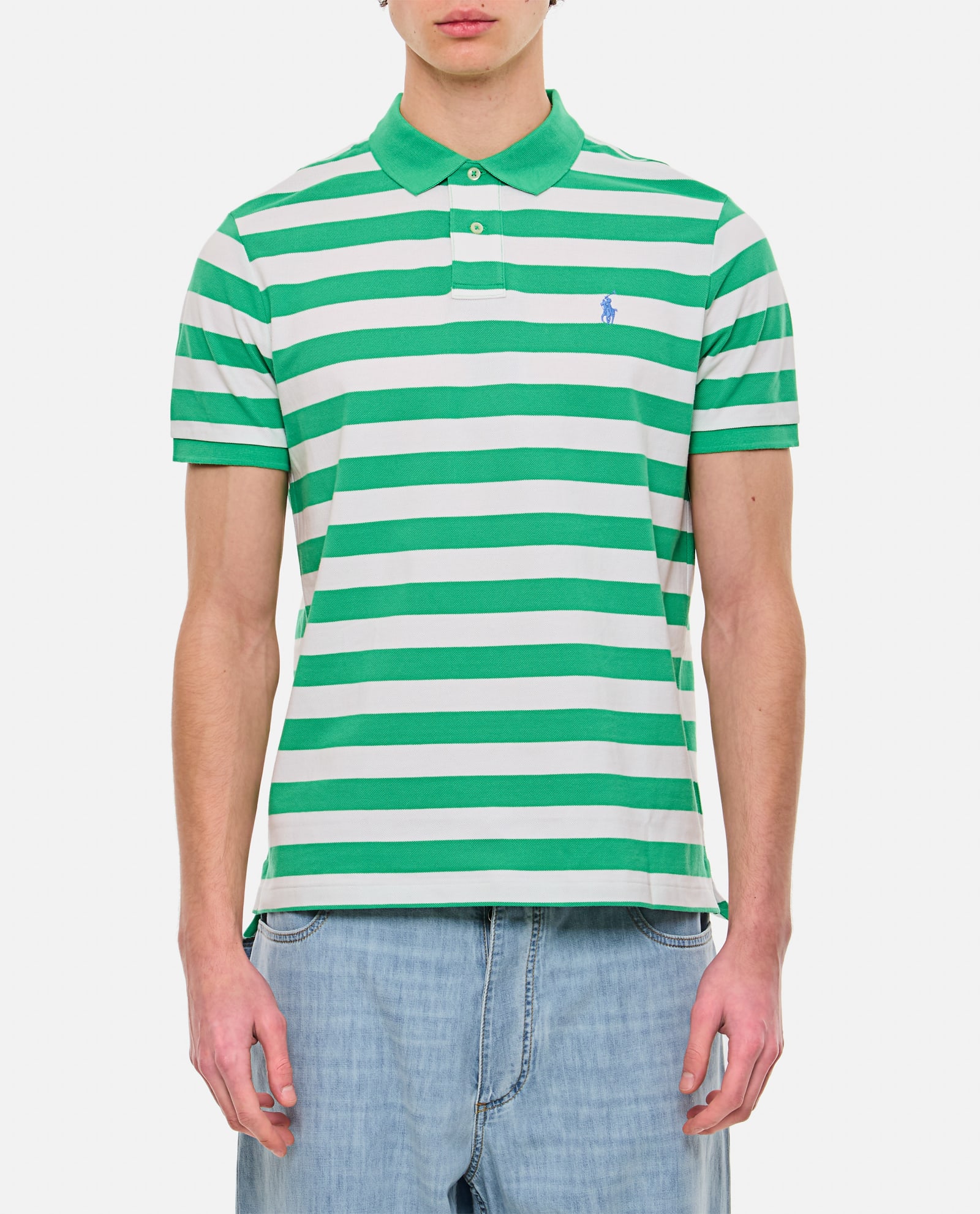 Shop Ralph Lauren Cotton Polo Shirt In Green/white