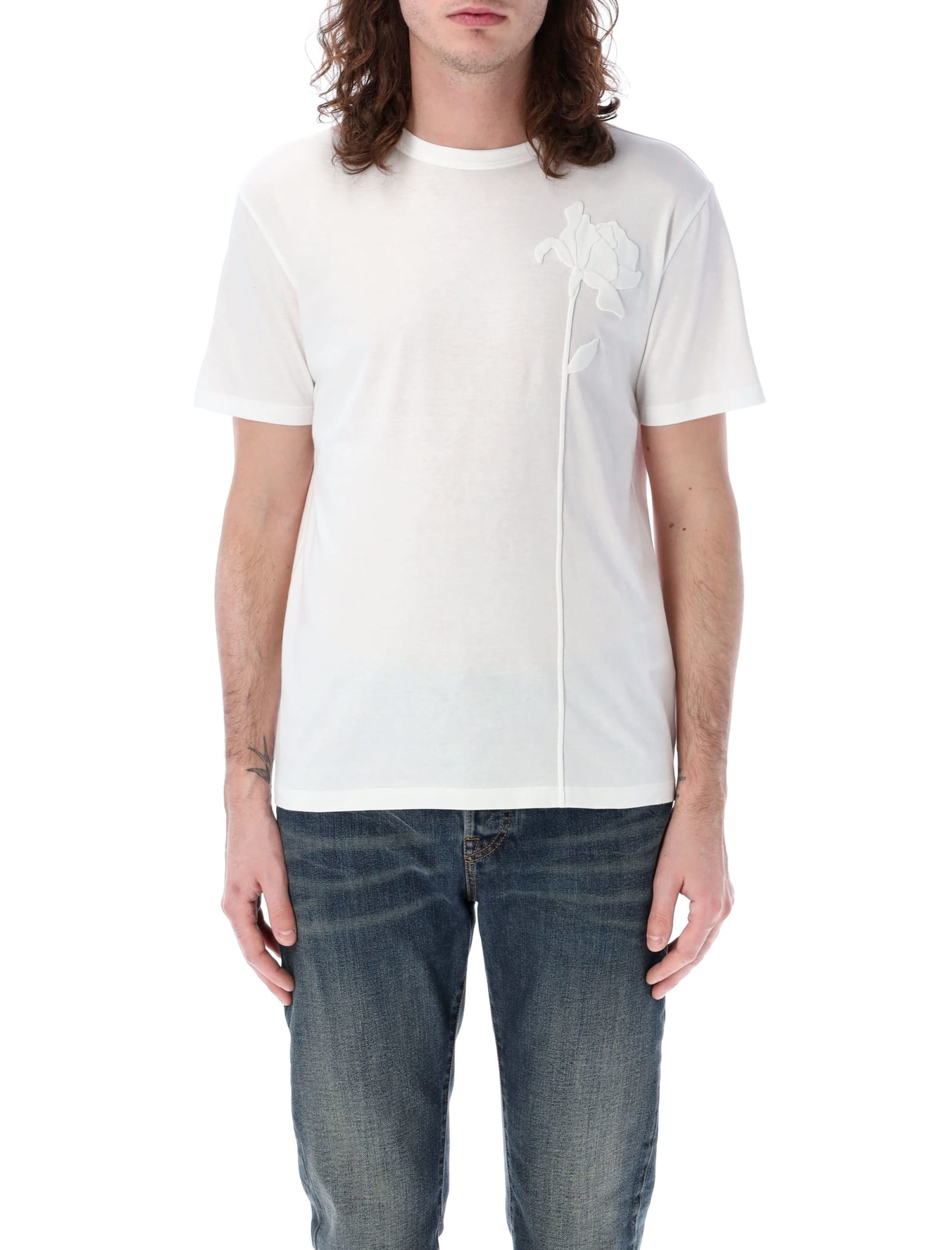 Shop Valentino Flower Embroidery T-shirt In White