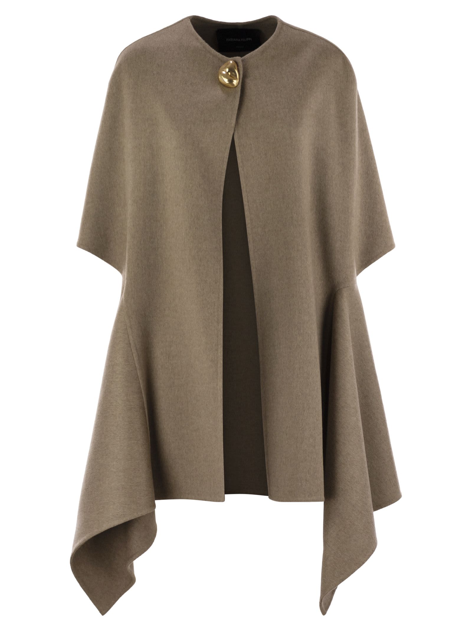 Fabiana Filippi Double Cashemere Coat With Jewelled Button In Brown