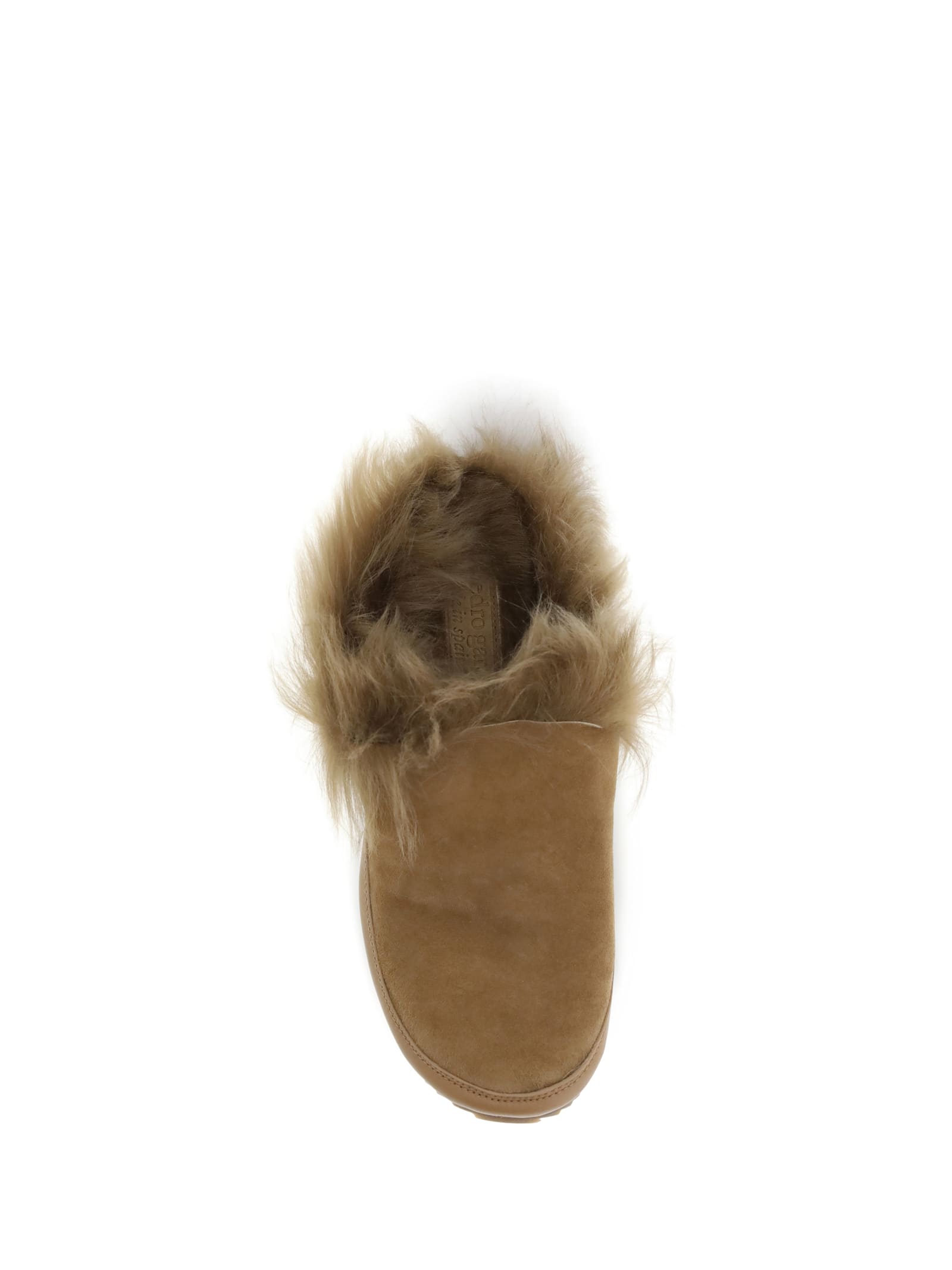 Pedro Garcia Fur-trimmed Suede Mules In Brown