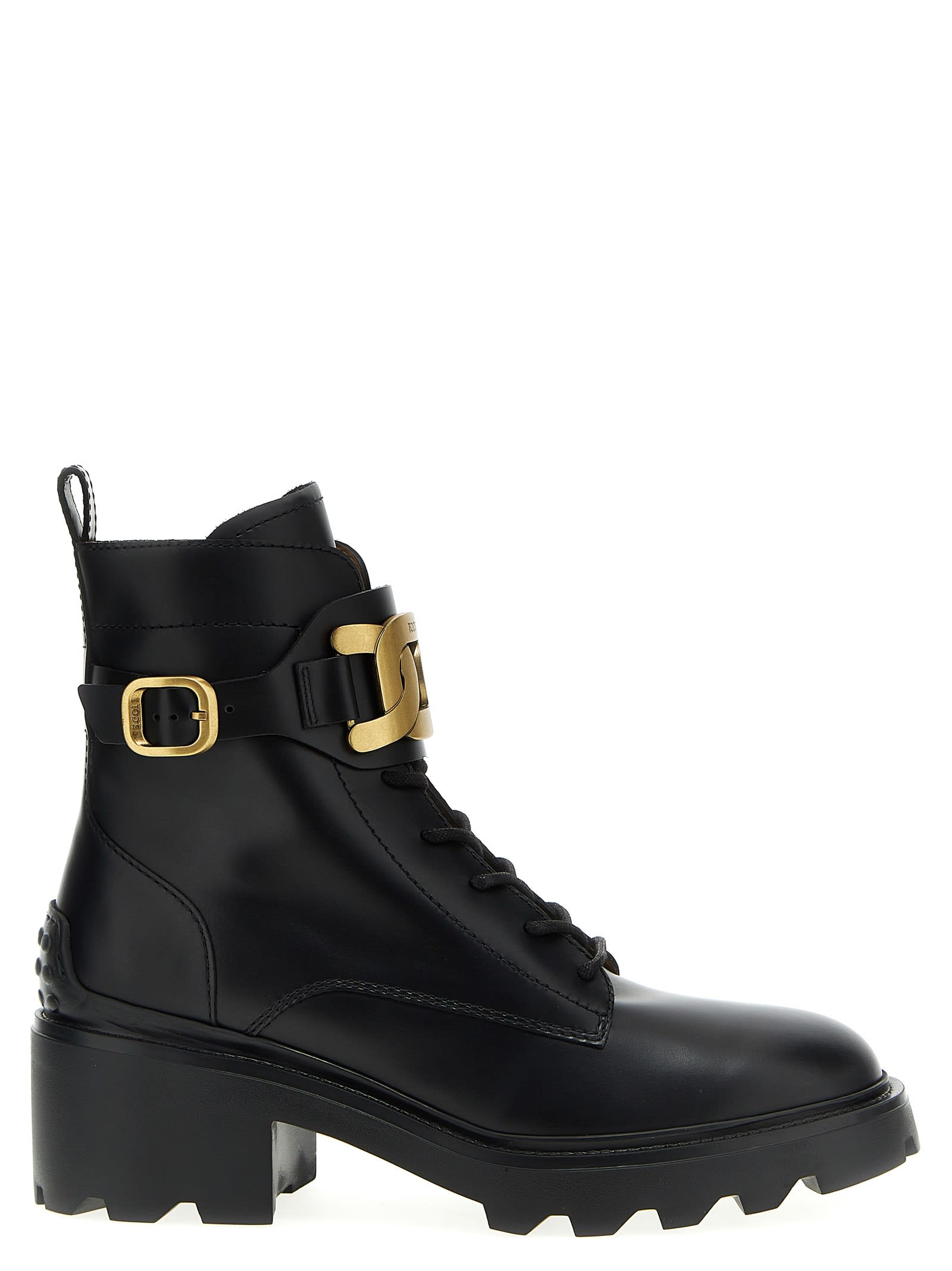 TOD'S CHAIN LEATHER ANKLE BOOTS