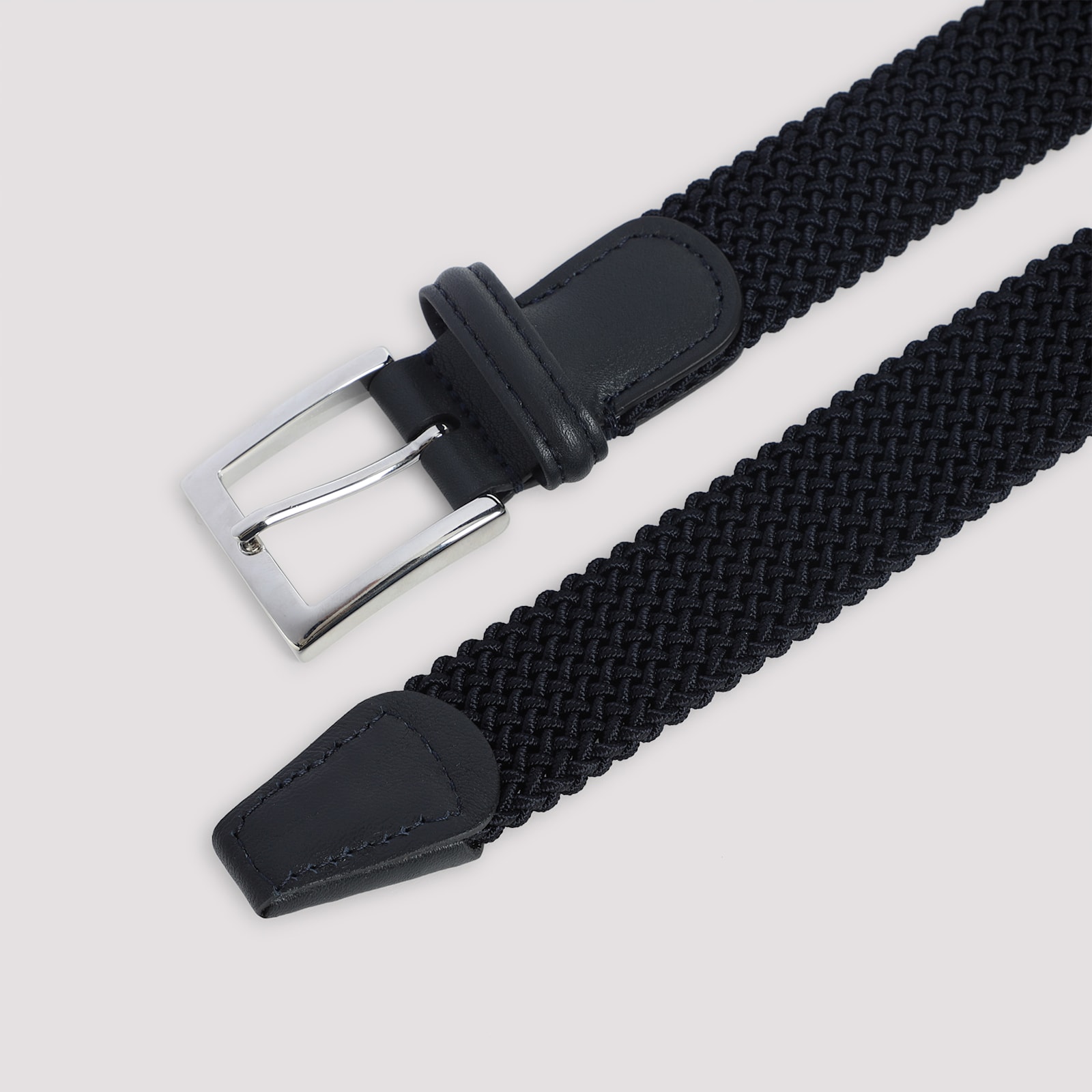 Kiton Adjustable Braided Leather Belt With Silver Buckle In Black