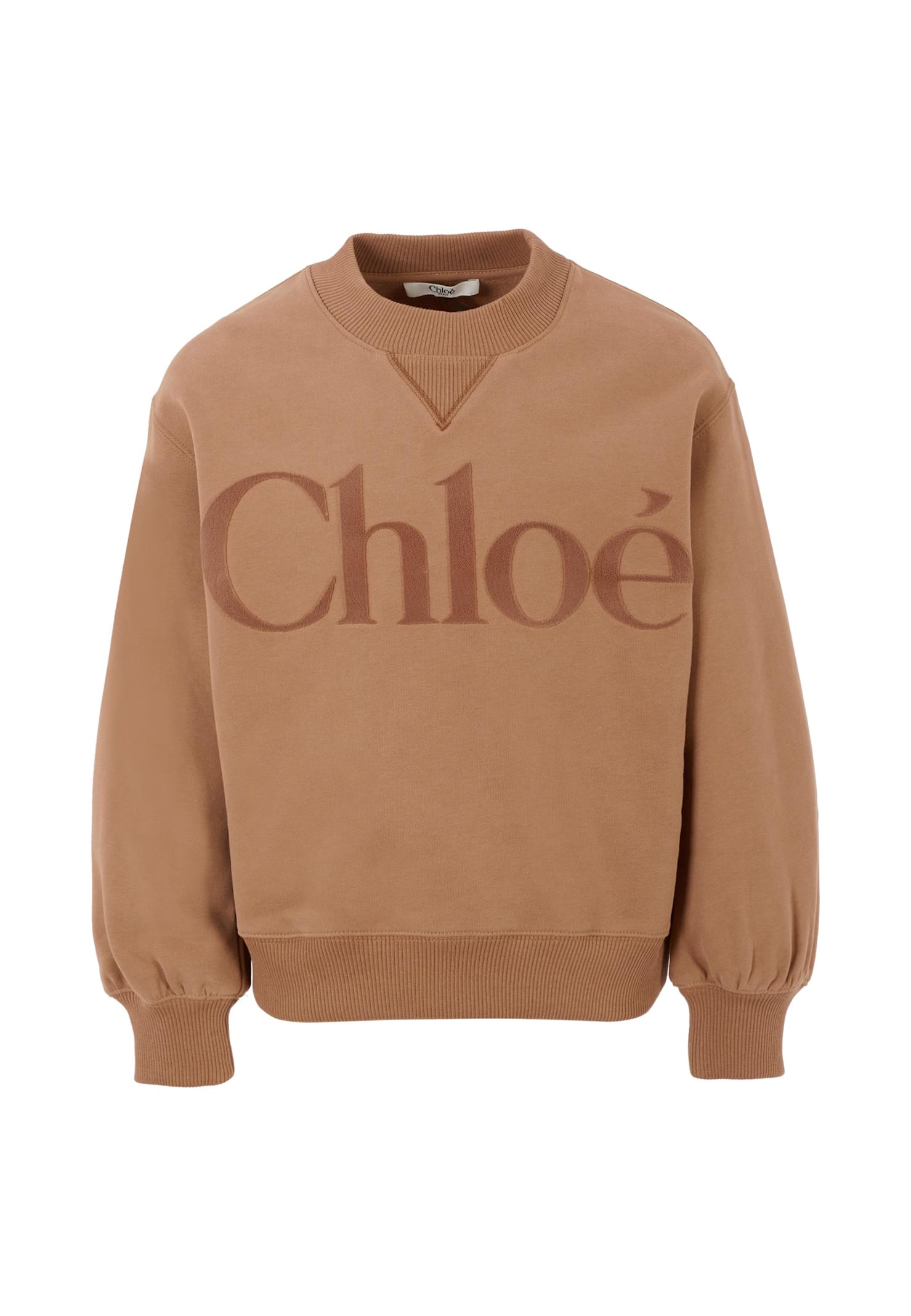Chloé Beige Sweatshirt For Girl With Velvet Logo In Brown