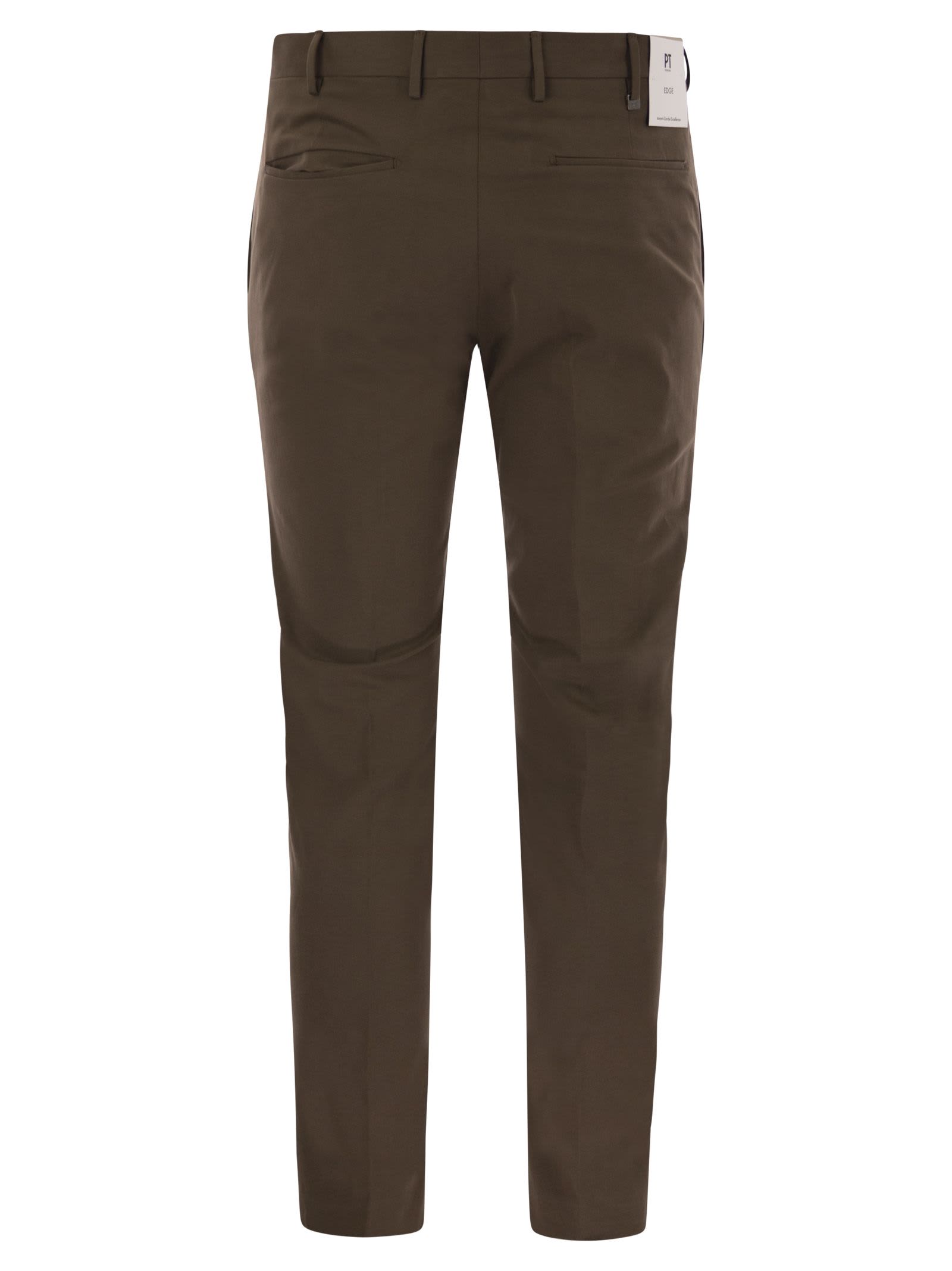 Pt Torino B-stretch Wool Pants With Front Button Closure In Brown
