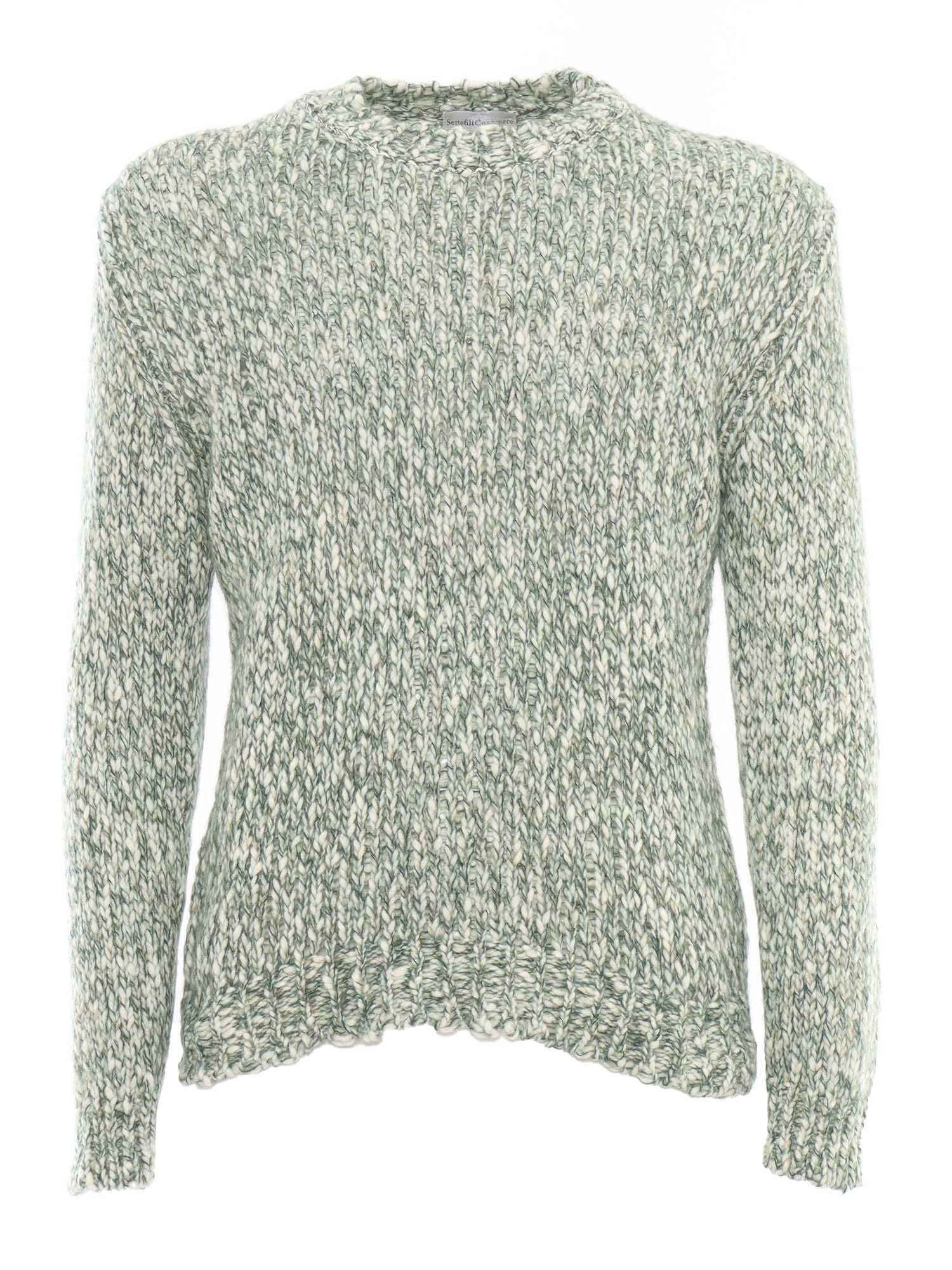 Shop Settefili Cashmere Macro Tweed Knitted Round Neck Sweater In Green