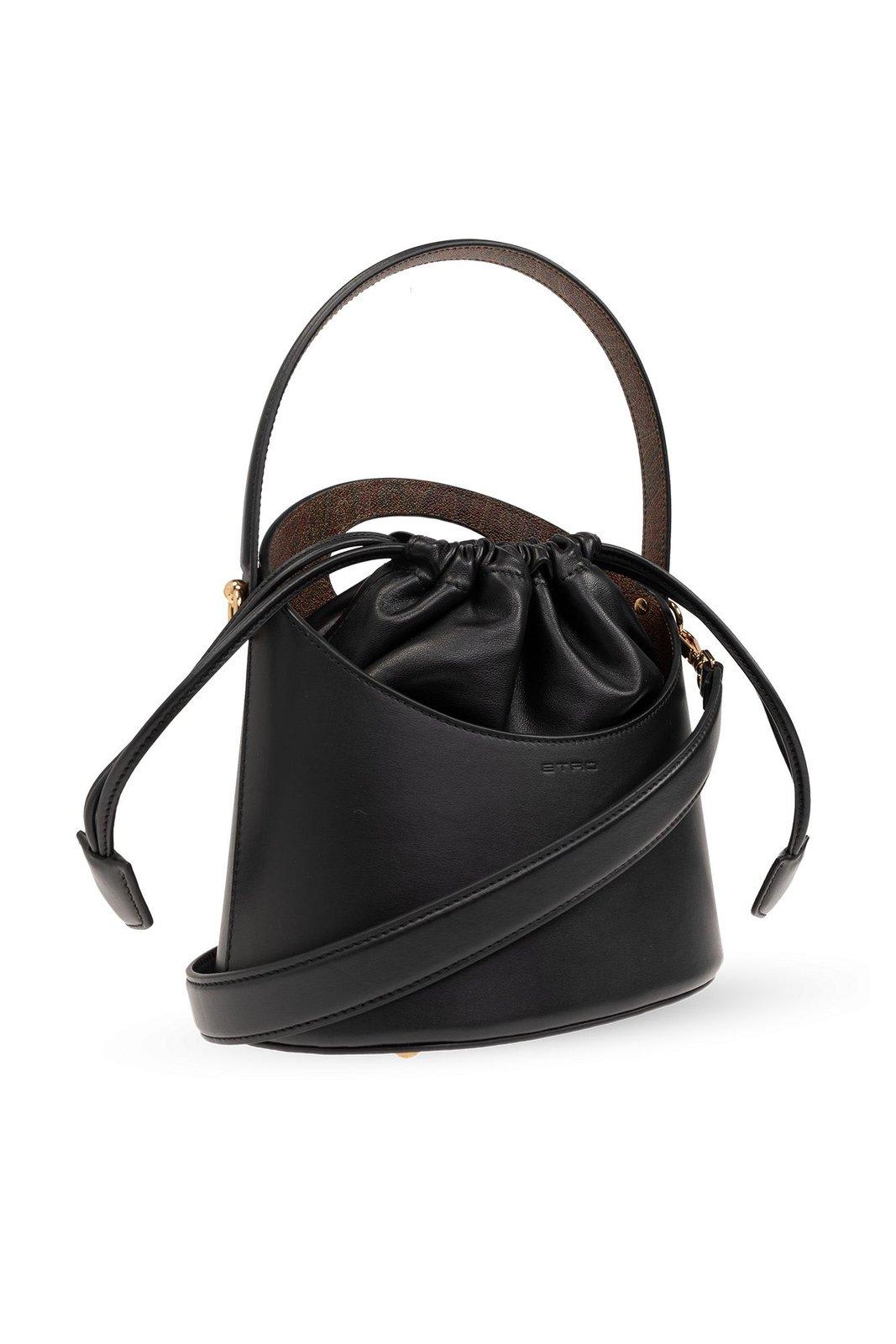 Shop Etro Saturno Medium Drawstring Bucket Bag In Black