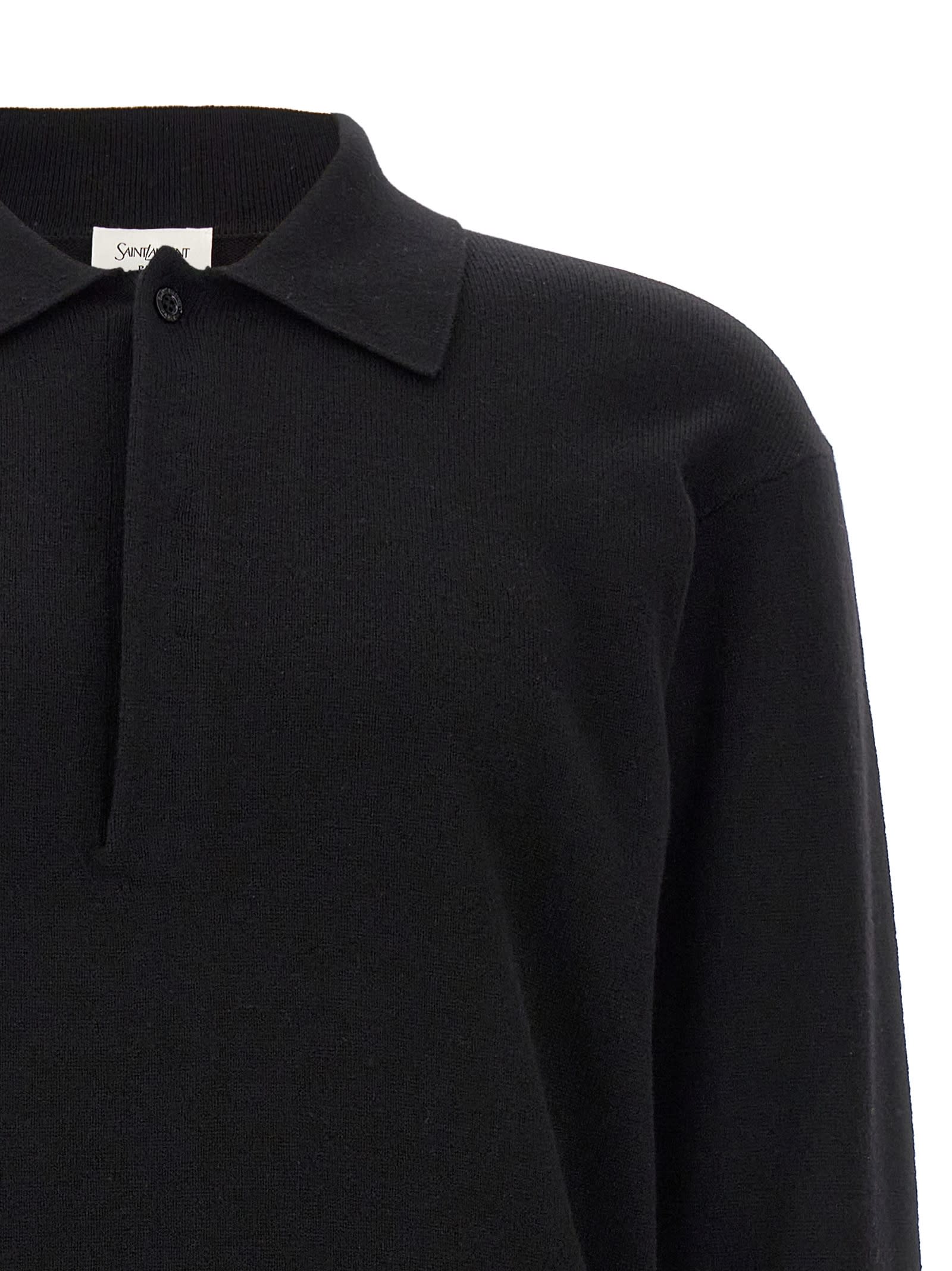 Saint Laurent Wool Collared Polo Shirt With Hidden Buttoning In Black