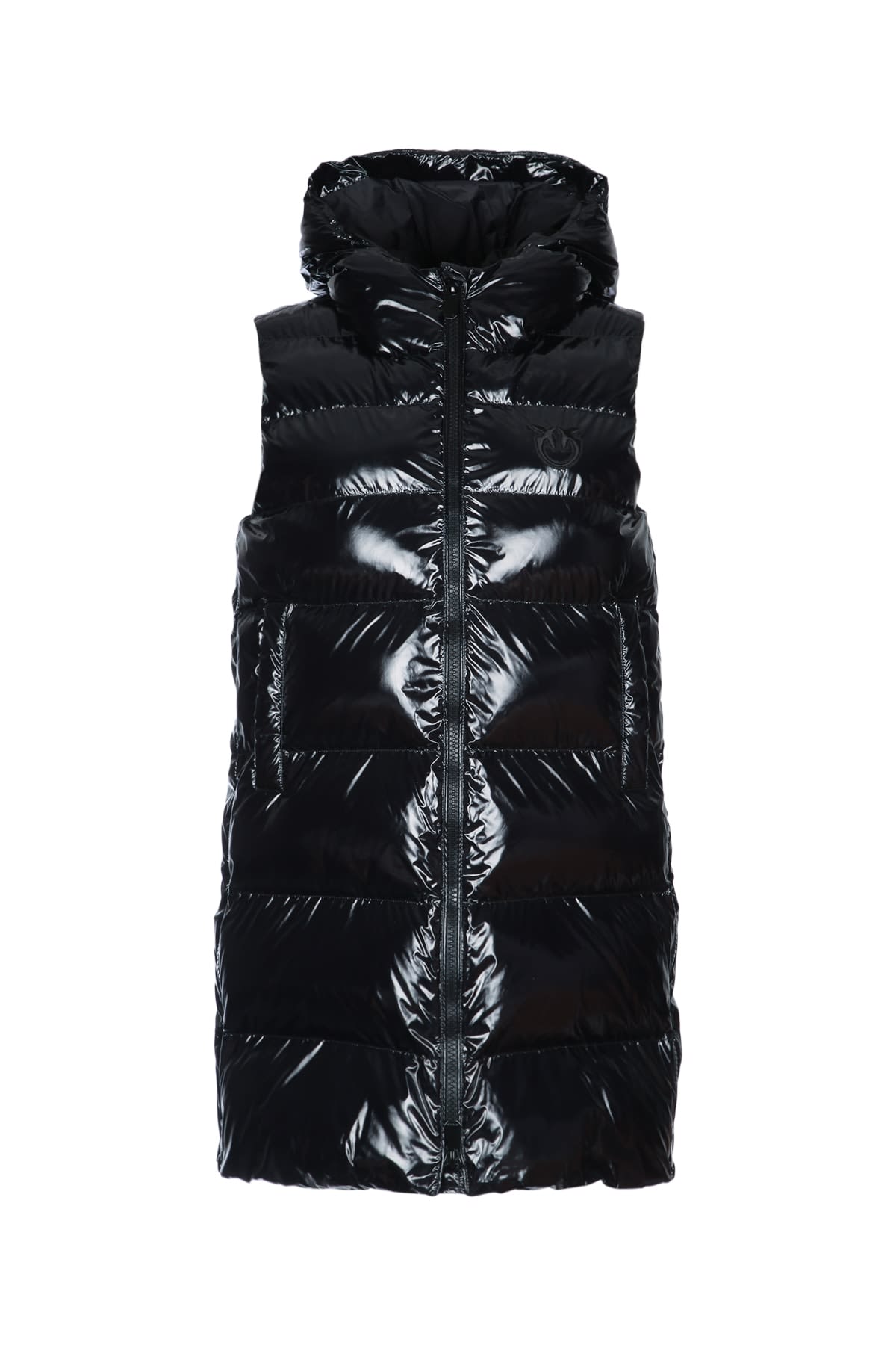 Pinko Hooded Sleeveless Quilted Jacket Shine In Black