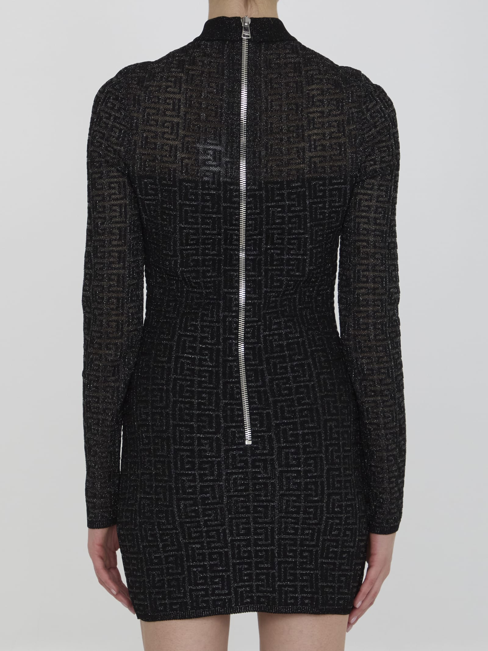 Shop Balmain Pb Labyrinth Knit Dress In Black