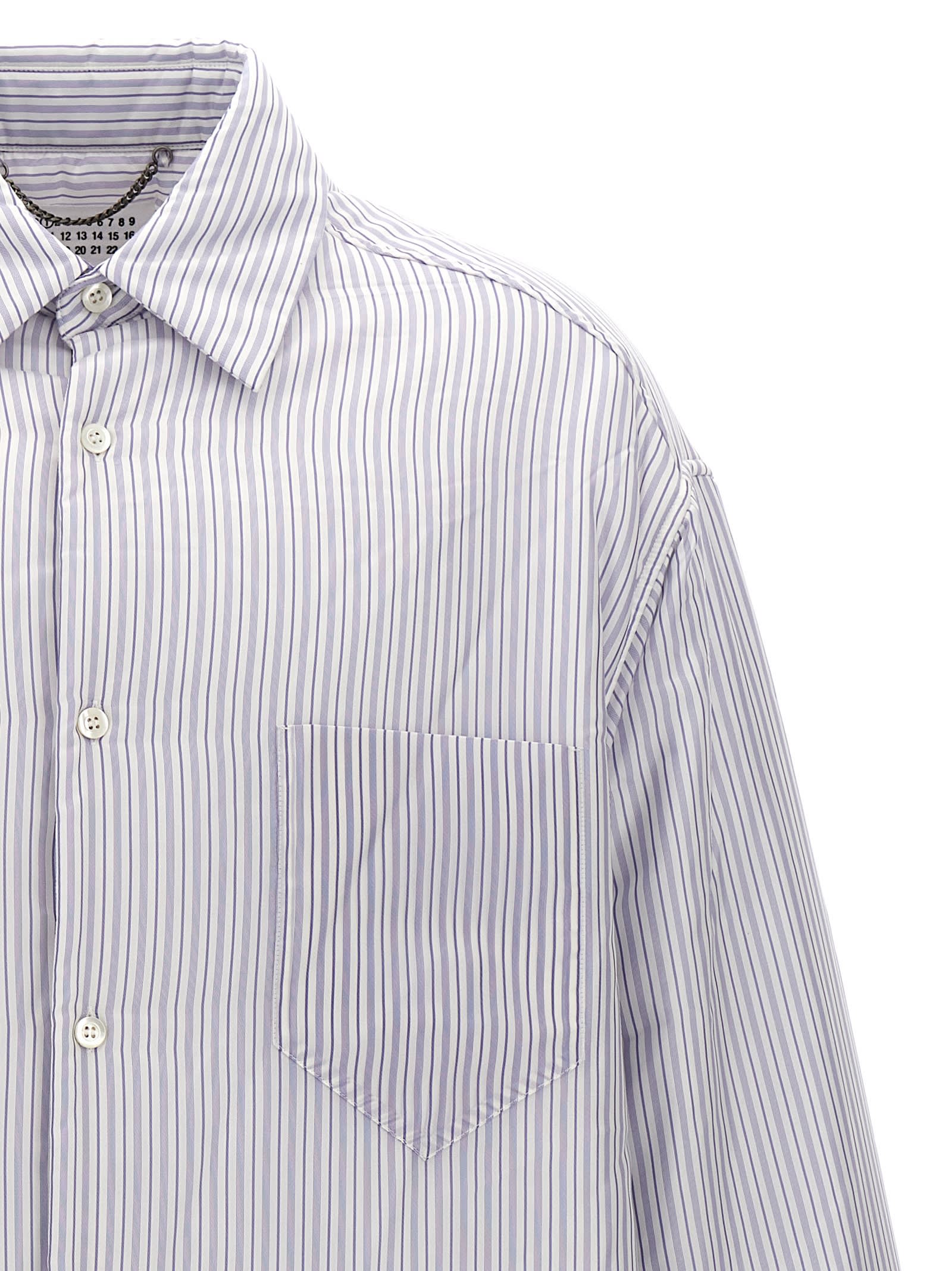 Shop Maison Margiela Striped Shirt Jacket In Light Blue