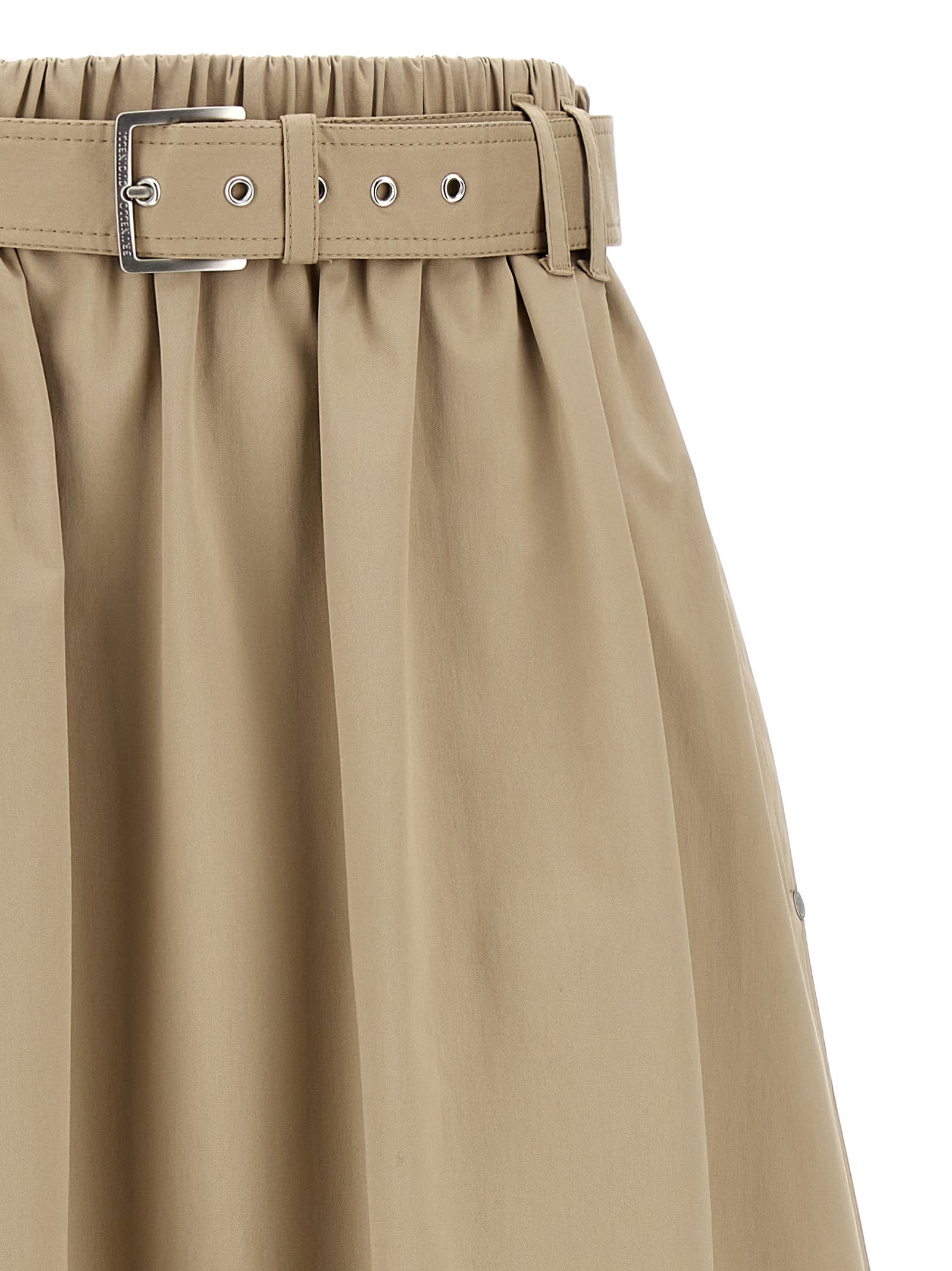 Brunello Cucinelli Cotton Midi Skirt With Elastic Waistband In Brown