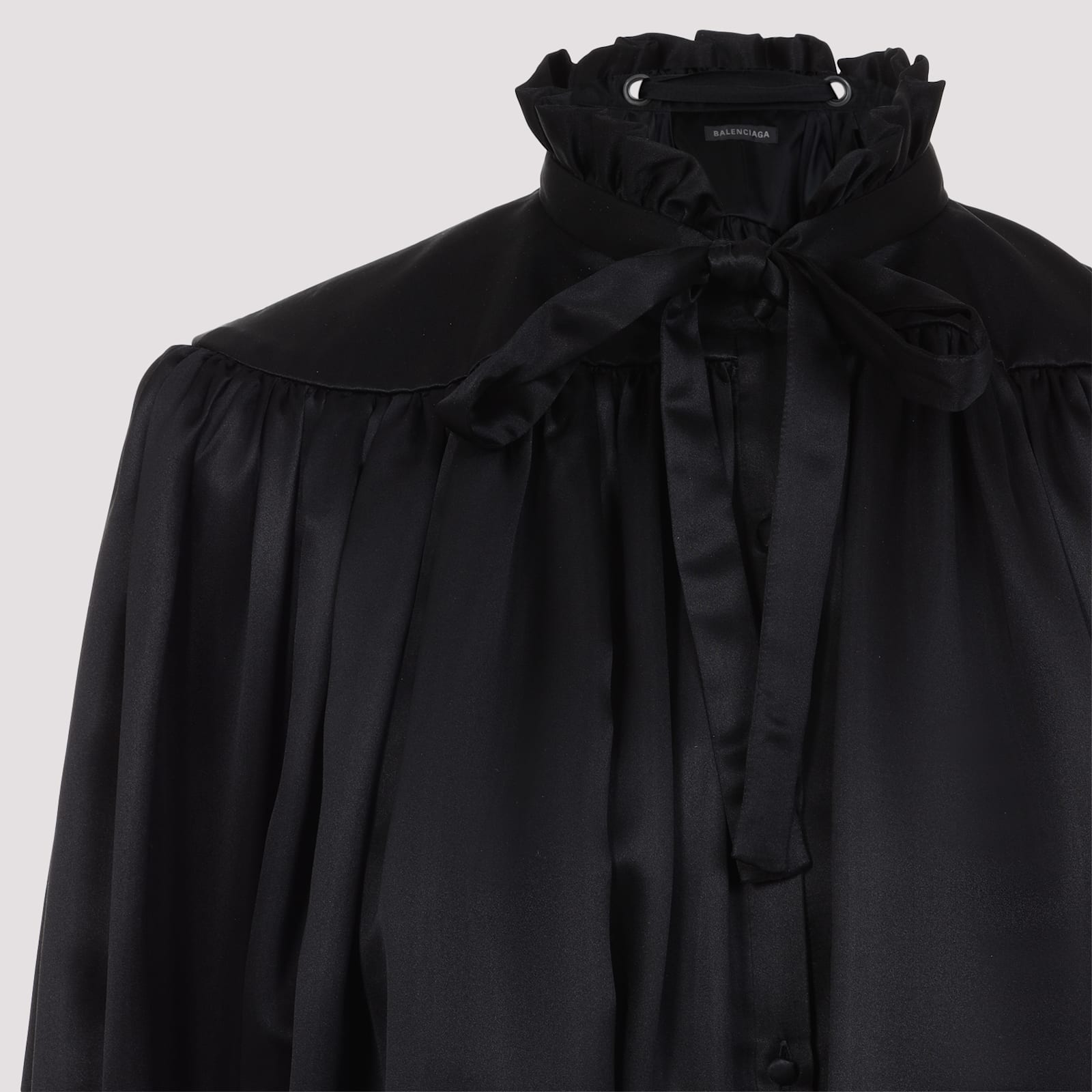 Balenciaga Silk Blouse With Decorative Tie At Neckline In Black