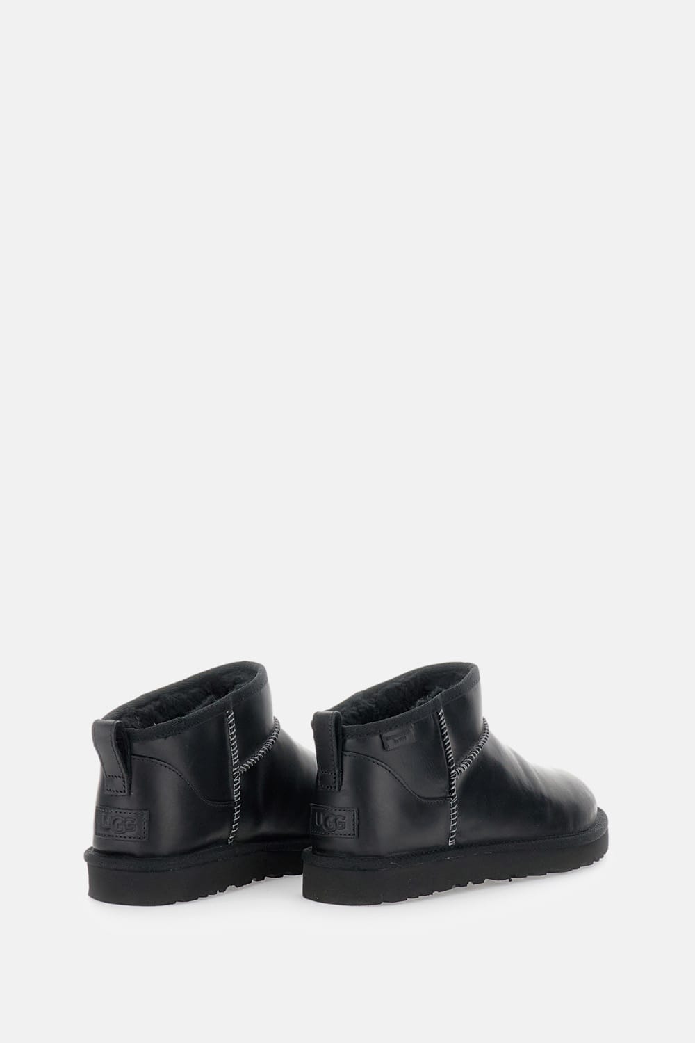 Ugg Classic Ultra Mini Leather Ankle Boots With Plush Lining In Black