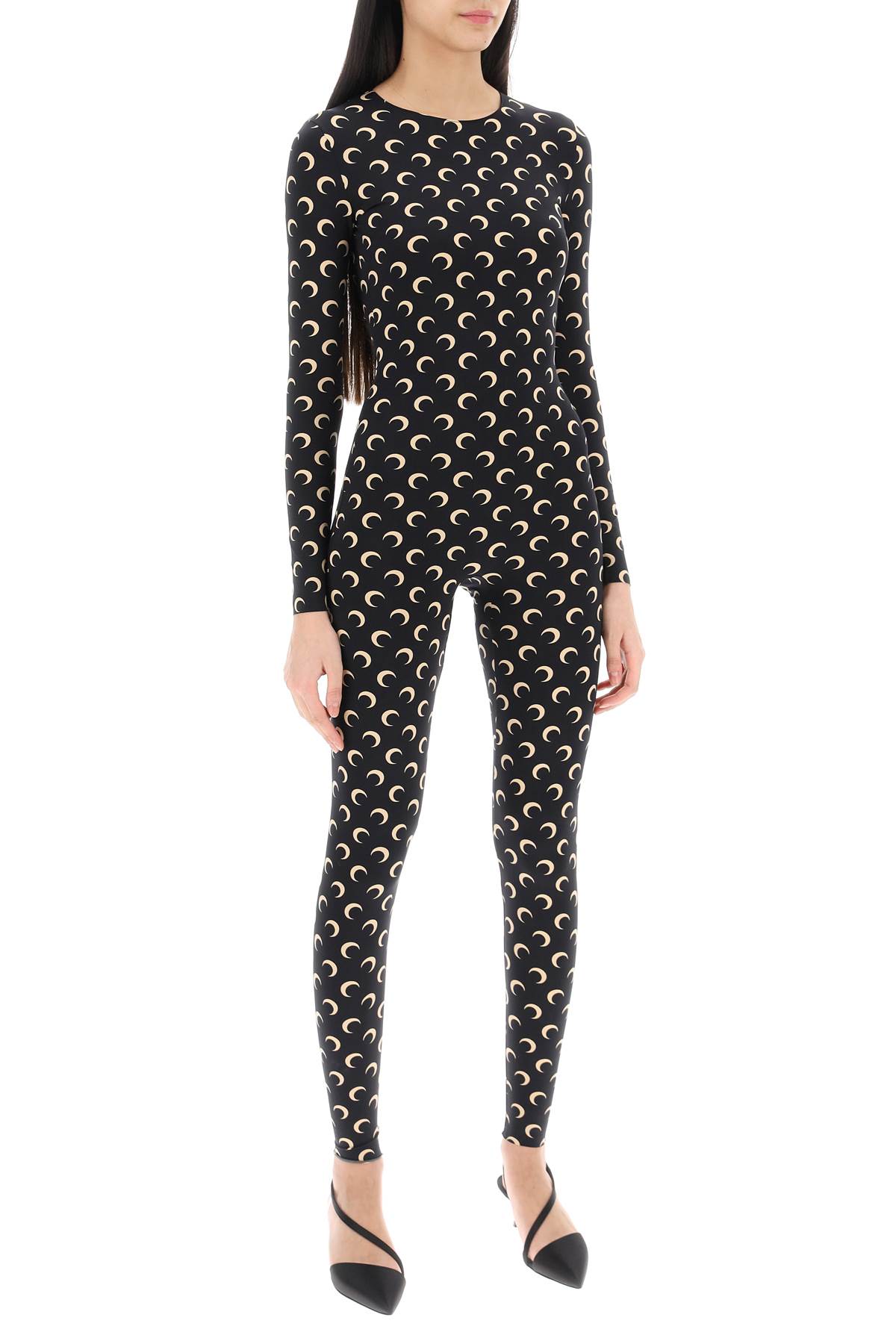 Marine Serre Black Recycled Moon Strass Jersey Catsuit In Black