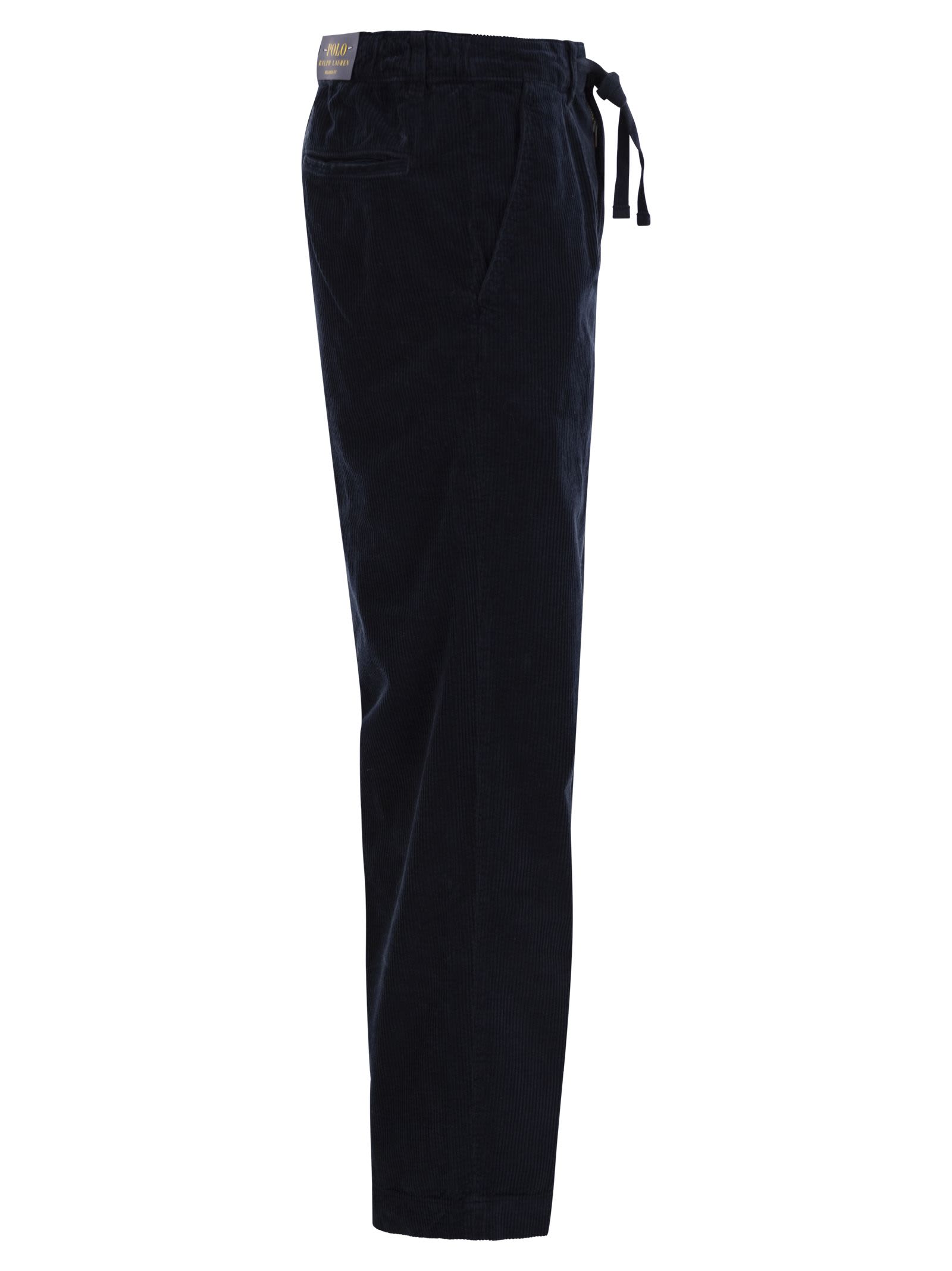 Shop Polo Ralph Lauren Corduroy Trousers With Pleats In Navy