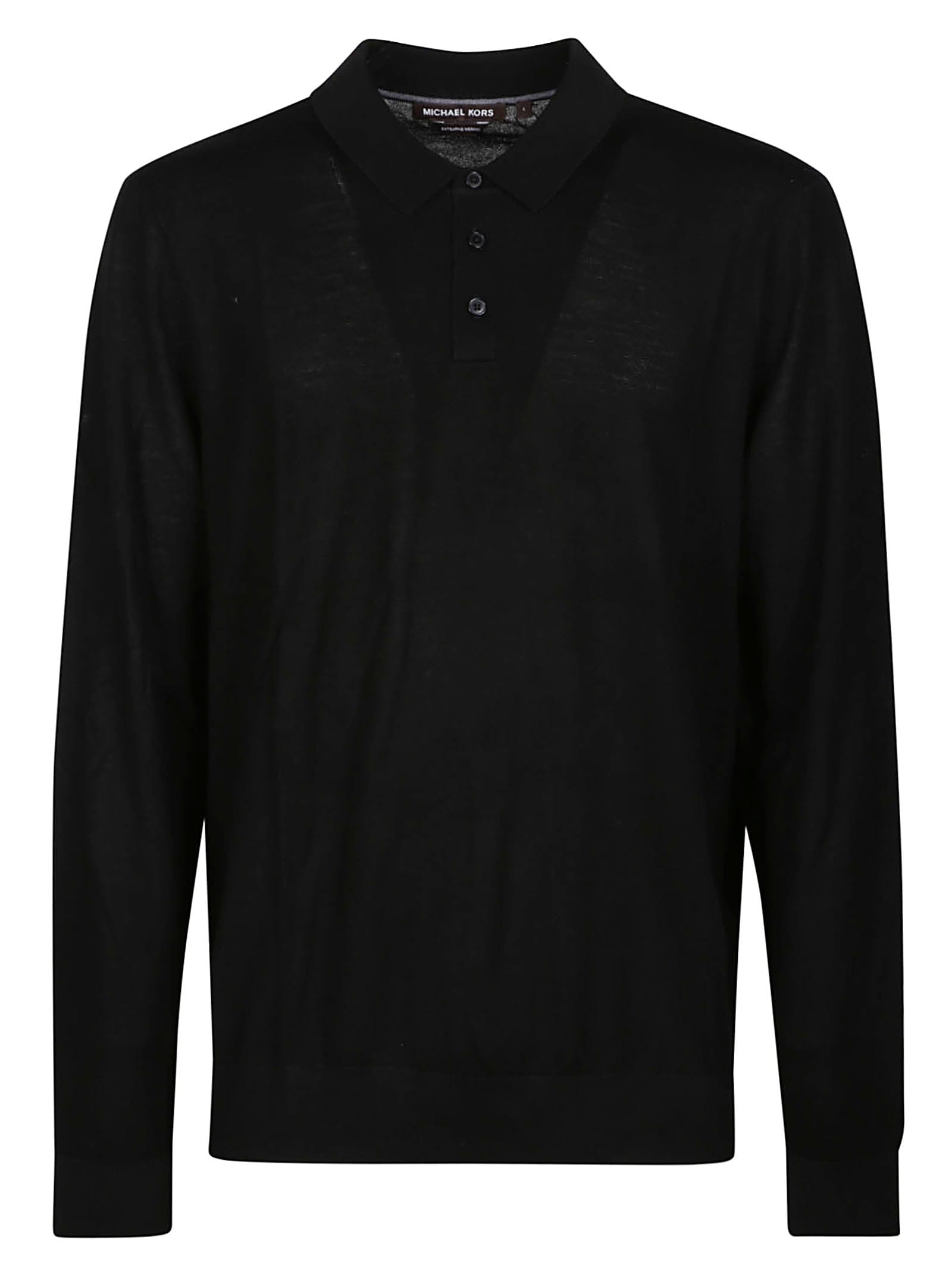 Shop Michael Kors Core Long Sleeve Polo Shirt In Black