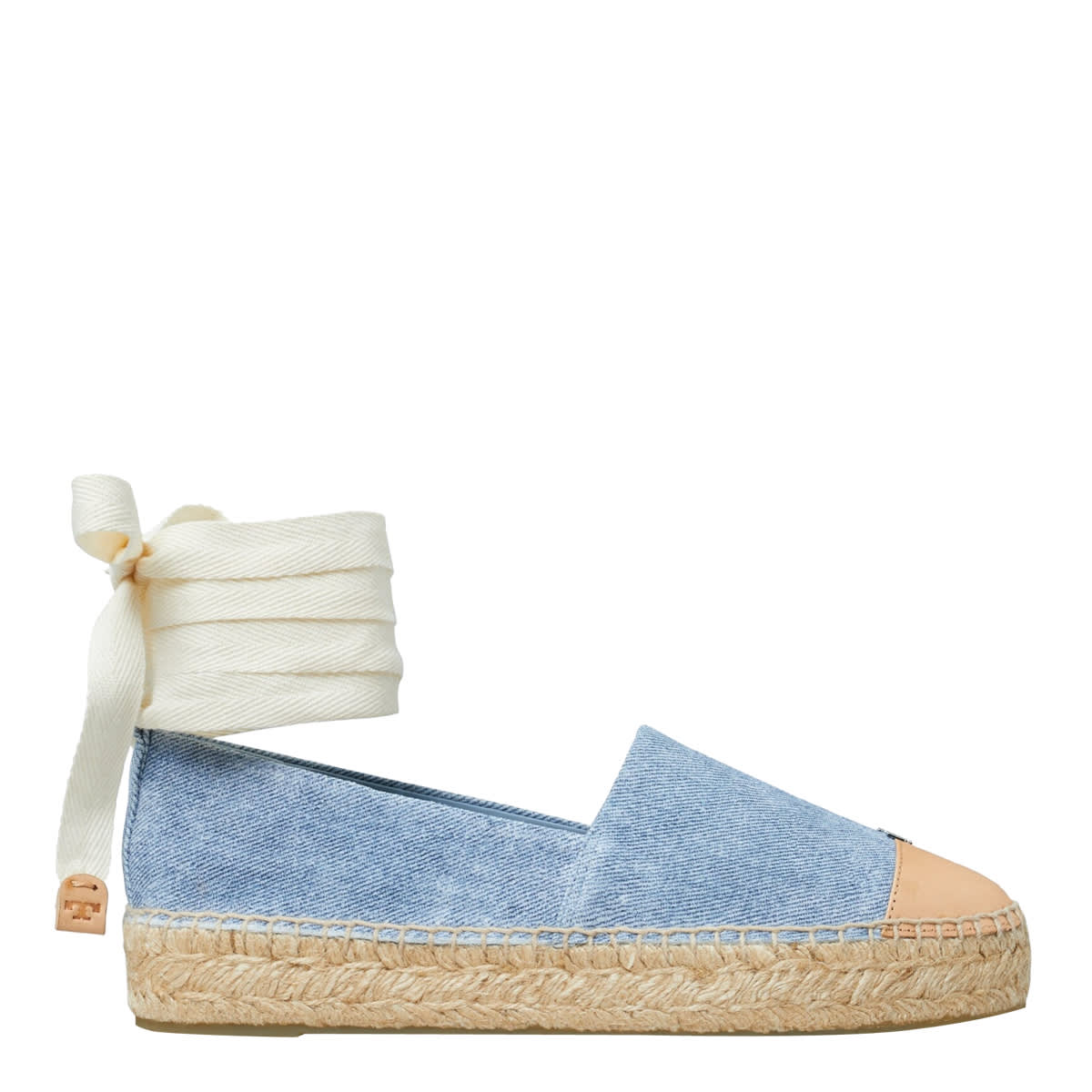 Tory Burch Bicolor Denim Ankle-wrap Espadrilles In Blue