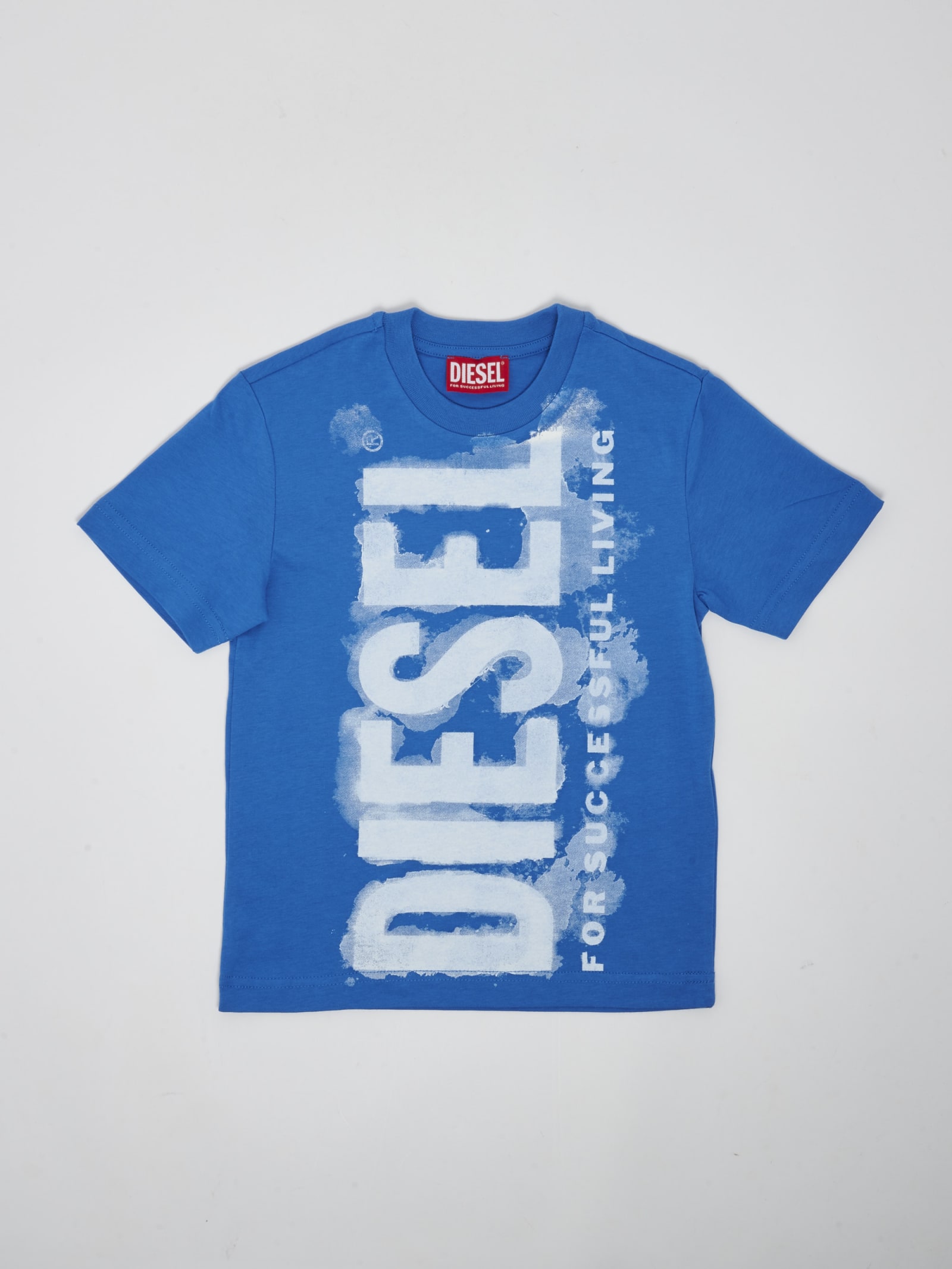 Diesel Tjuste16 Over T-shirt  Blue Jersey T-shirt With Watercolor Effect Logo In Azzurro