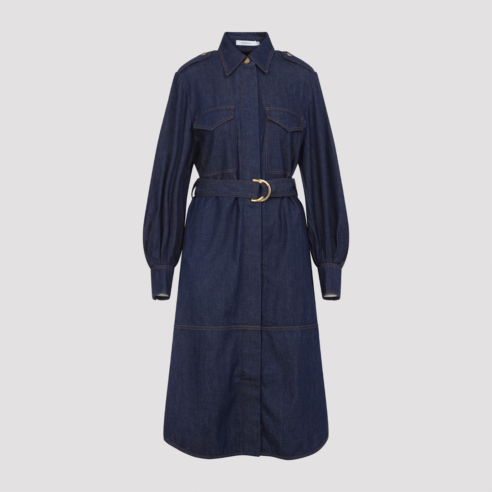 Zimmermann Ink Blue Cotton Denim Cargo Mini Dress In Blue