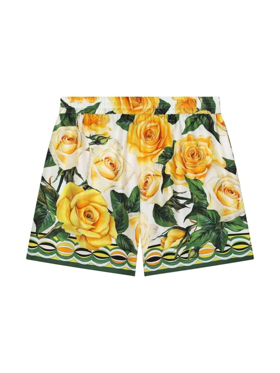 Dolce & Gabbana Rose-print Cotton Shorts In White