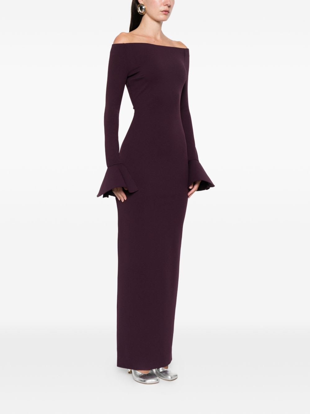 Solace London Anica Off-shoulder Gown In Purple