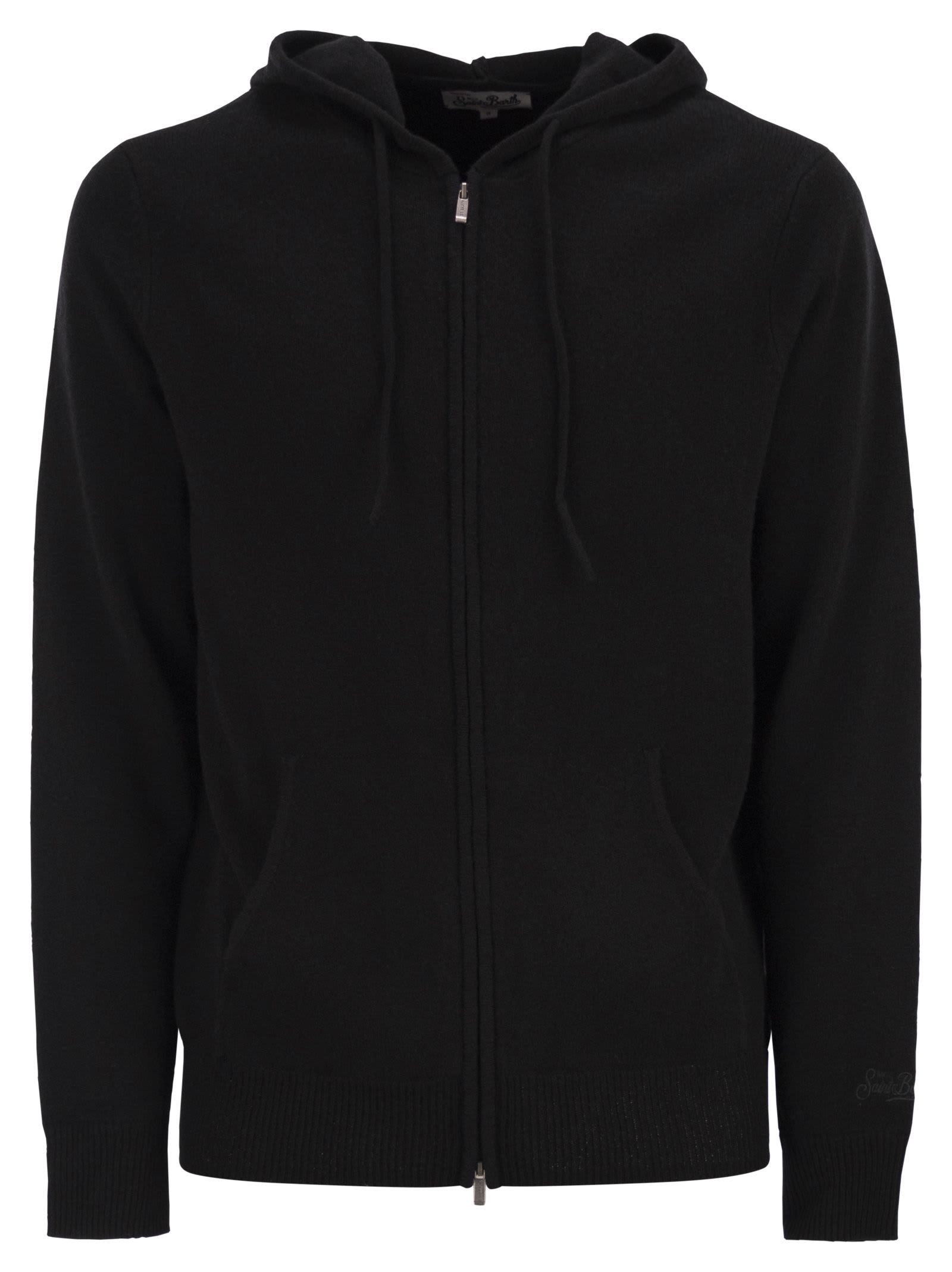 Mc2 Saint Barth Wool Cardigan With Zip In Black